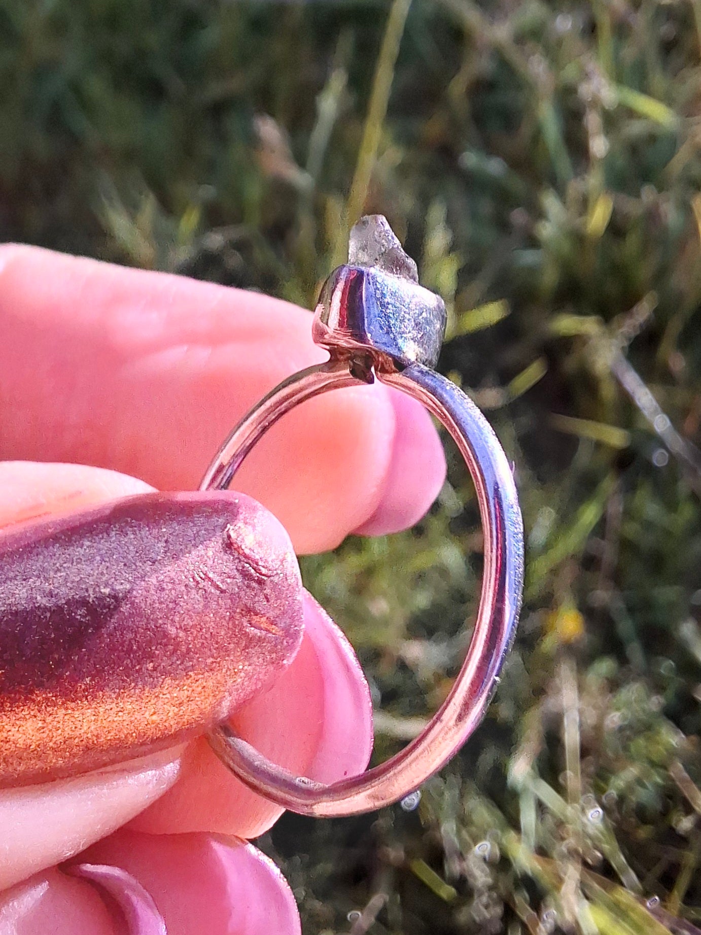 Moldavite Ring, size large M, 925 Silver, Tektite (Ref: R30)