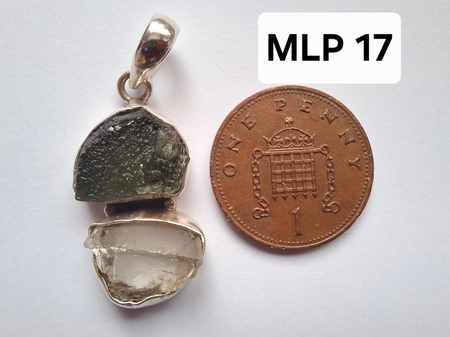 Moldavite & Libyan Desert Glass Pendant, 925 Silver, Tektite (Ref: MLP17)