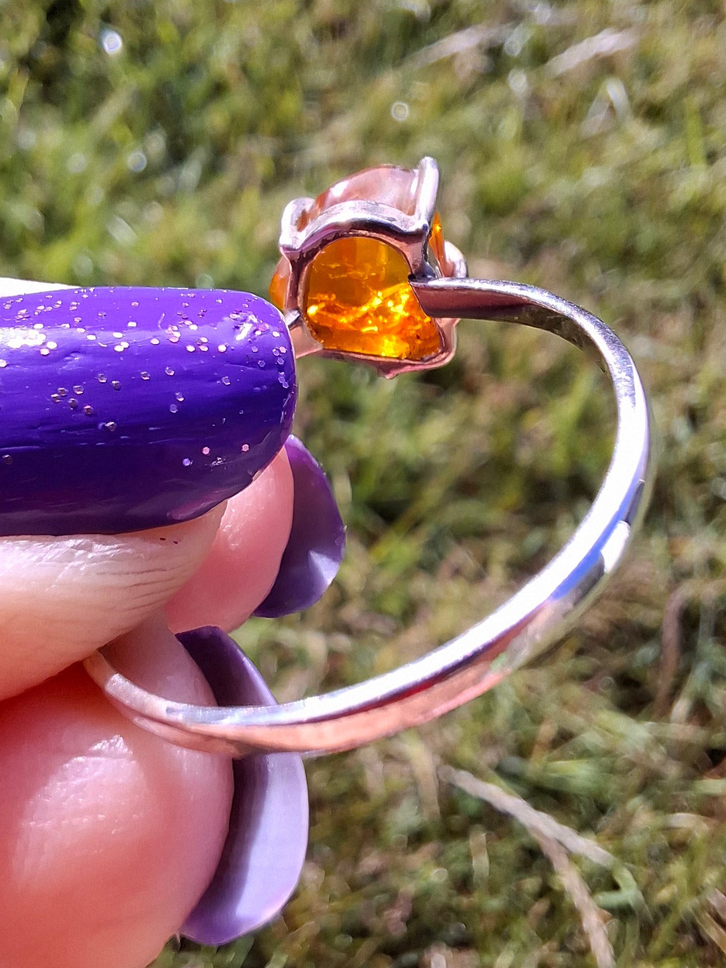Baltic Amber Ring, size large Y, 925 Silver, Fossil (Ref: AR40)