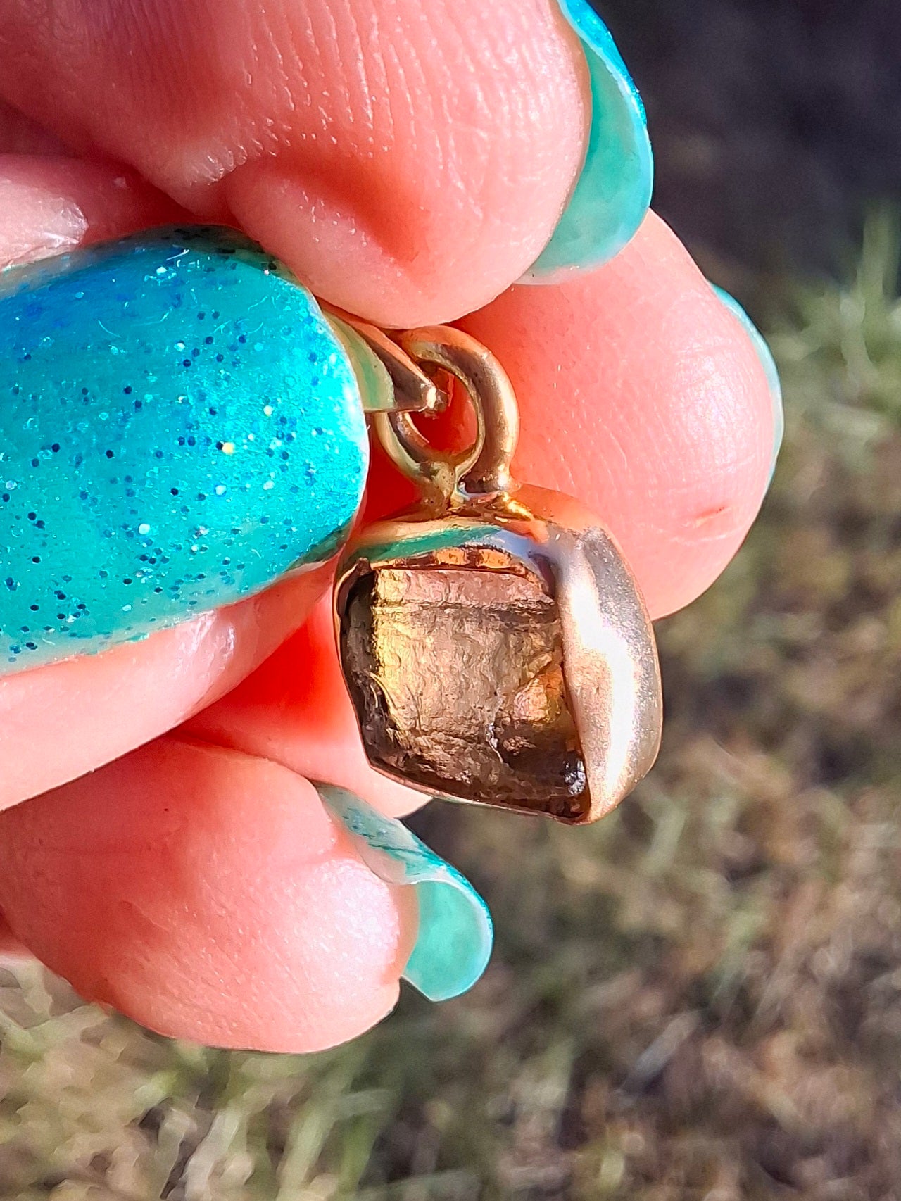 Moldavite Pendant, 14K GOLD Plated, Tektite (Ref: P453)