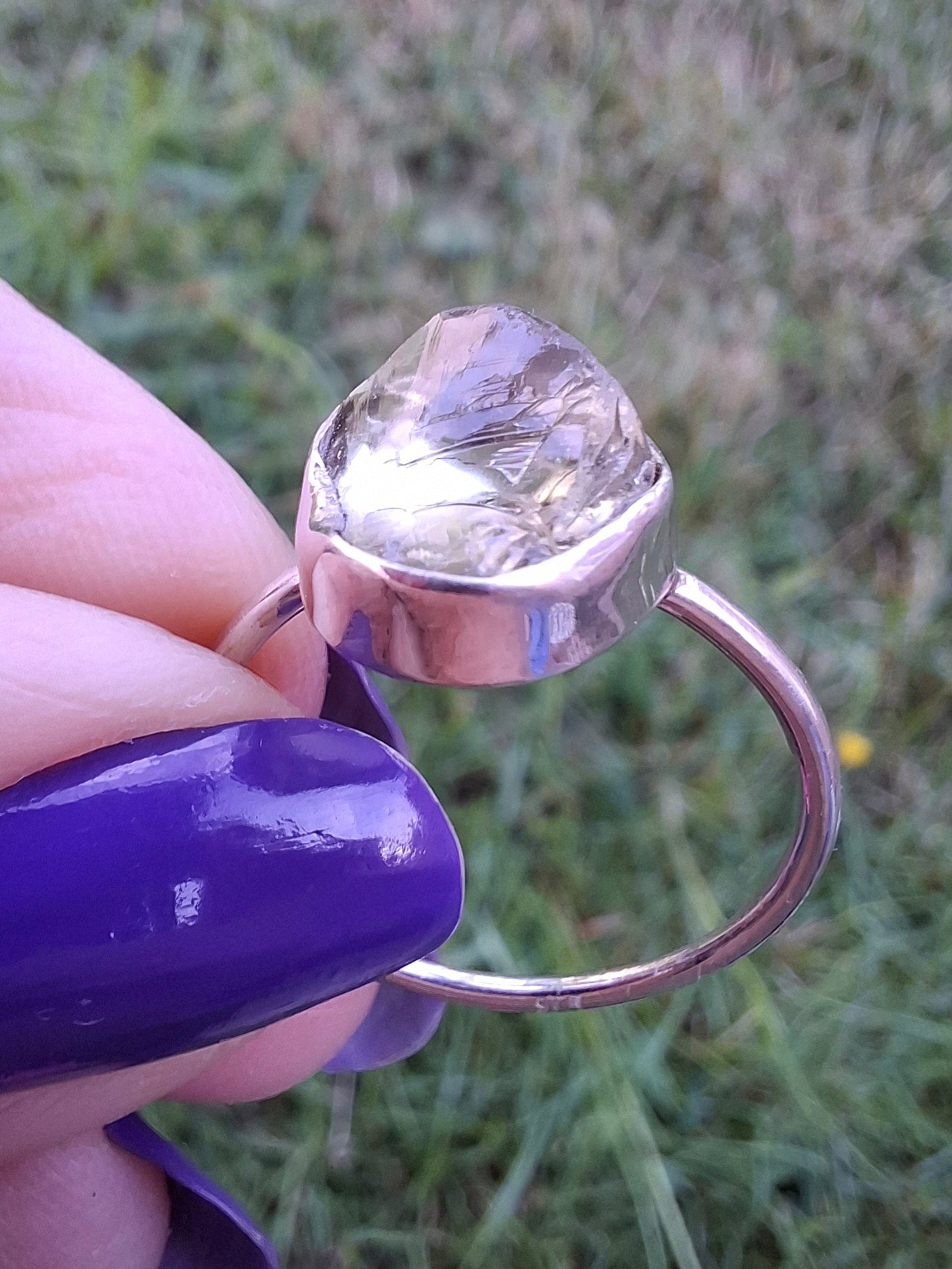 Libyan Desert Glass Ring, size large R/small S, 925 Silver, Tektite (Ref: LR42)
