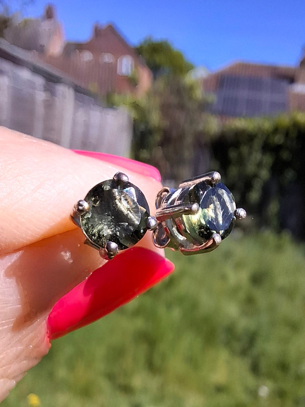 Moldavite (faceted), 5mm STUD EARRINGS, 925 Silver, Tektite (Ref: Pair52)