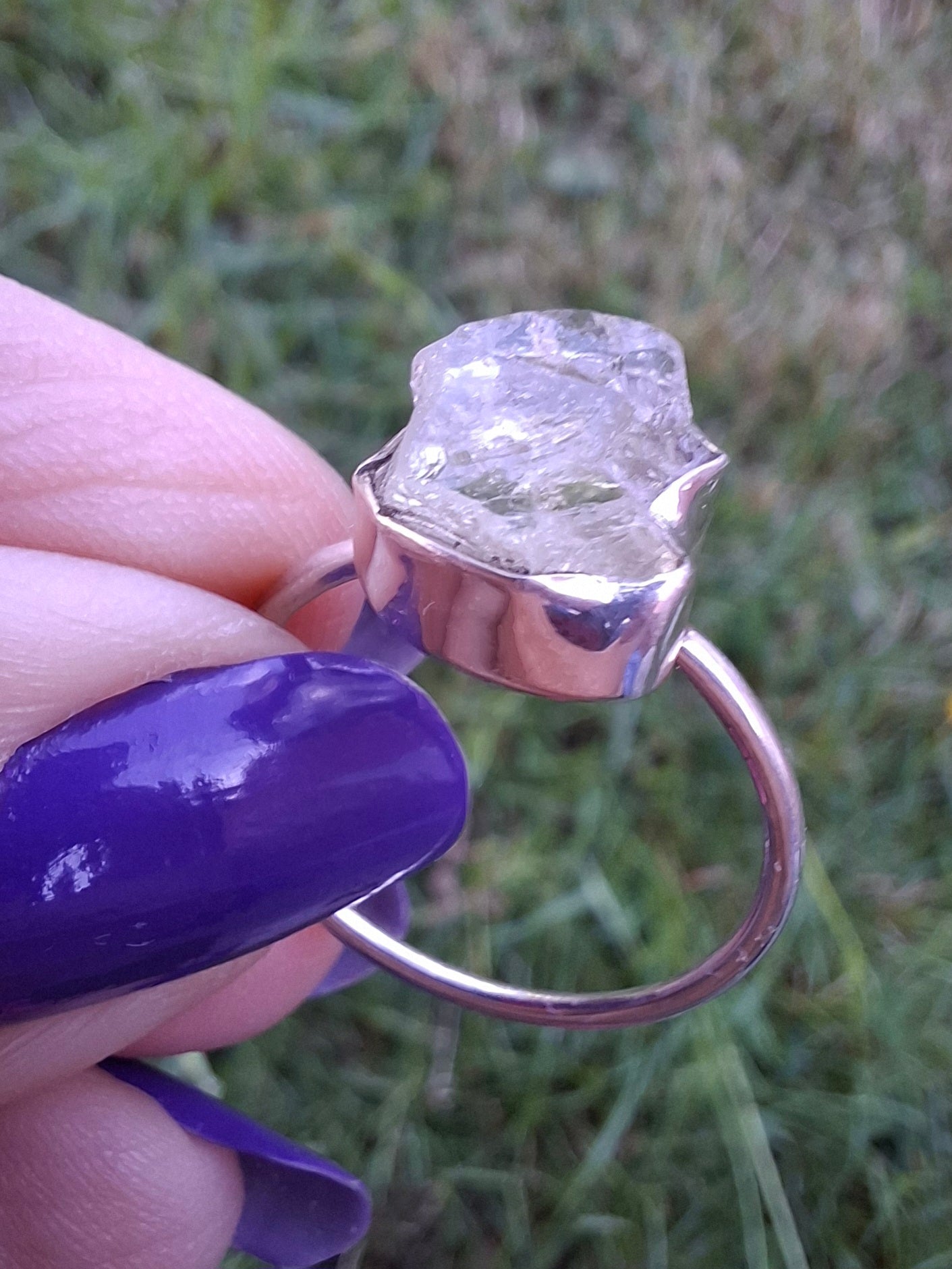 Libyan Desert Glass Ring, size large R/small S, 925 Silver, Tektite (Ref: LR43)