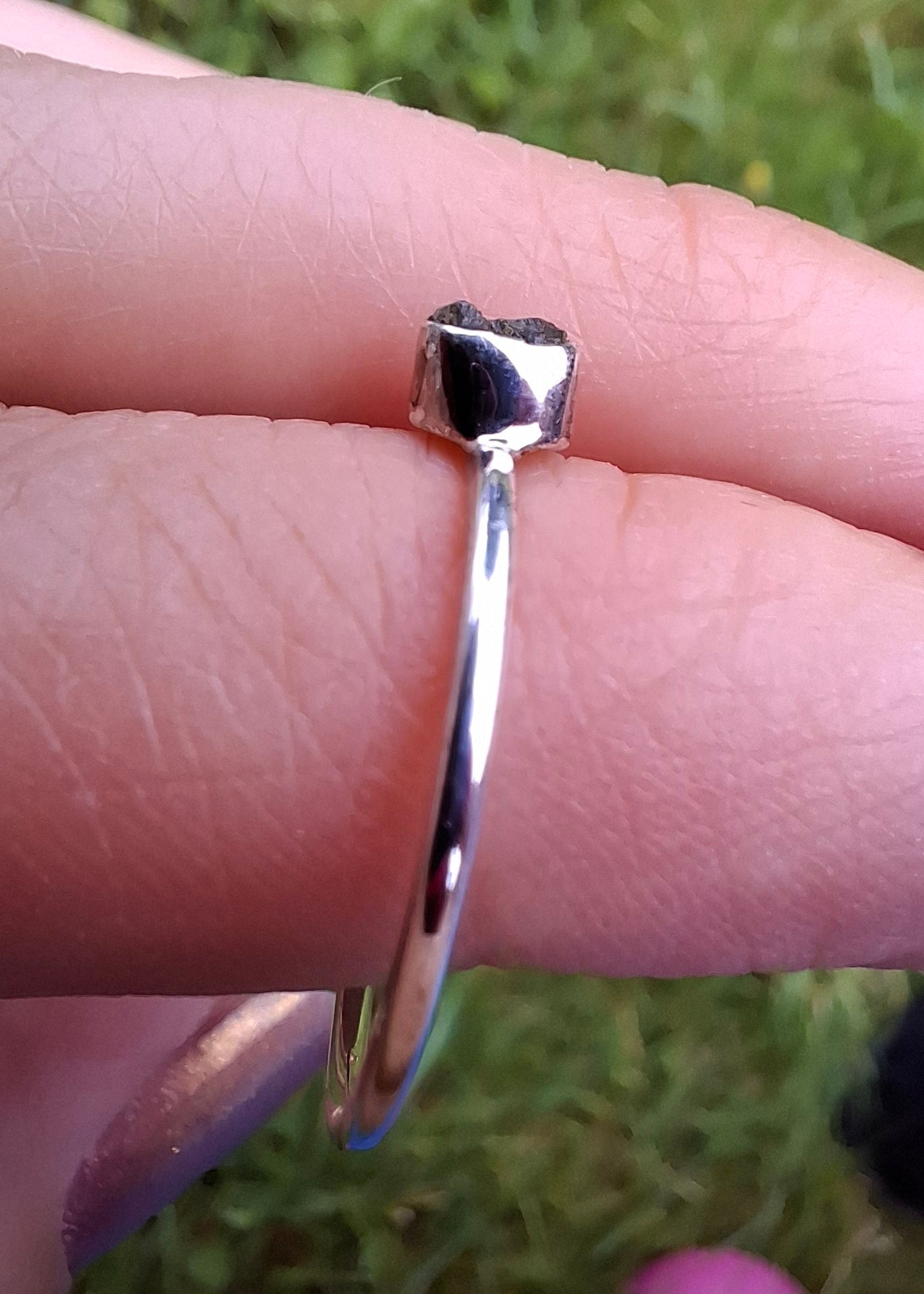 Moldavite Ring, size small P, 925 Silver, Tektite (Ref: R42)
