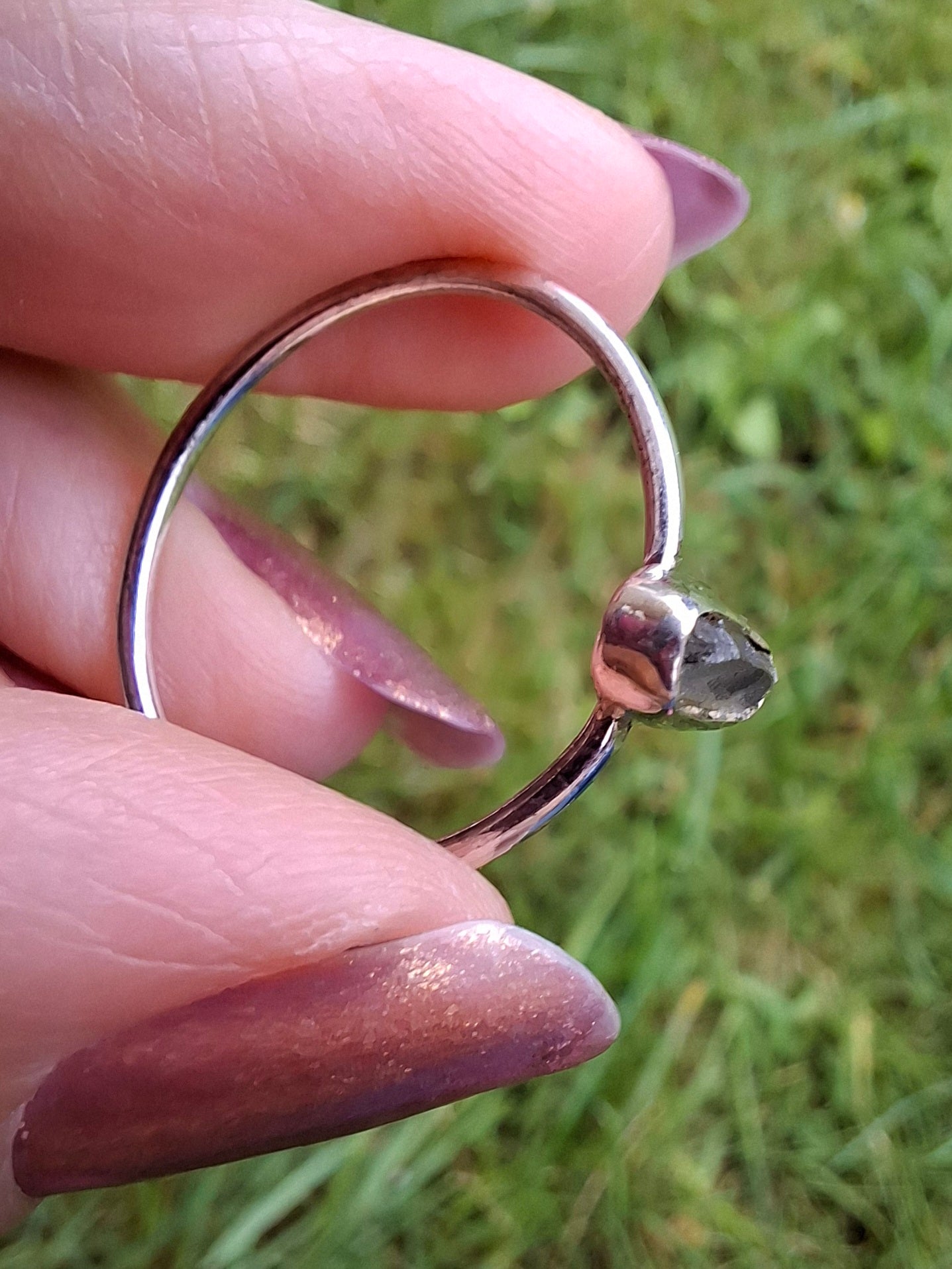 Moldavite Ring, size large T/small U, 925 Silver, Tektite (Ref: R71)