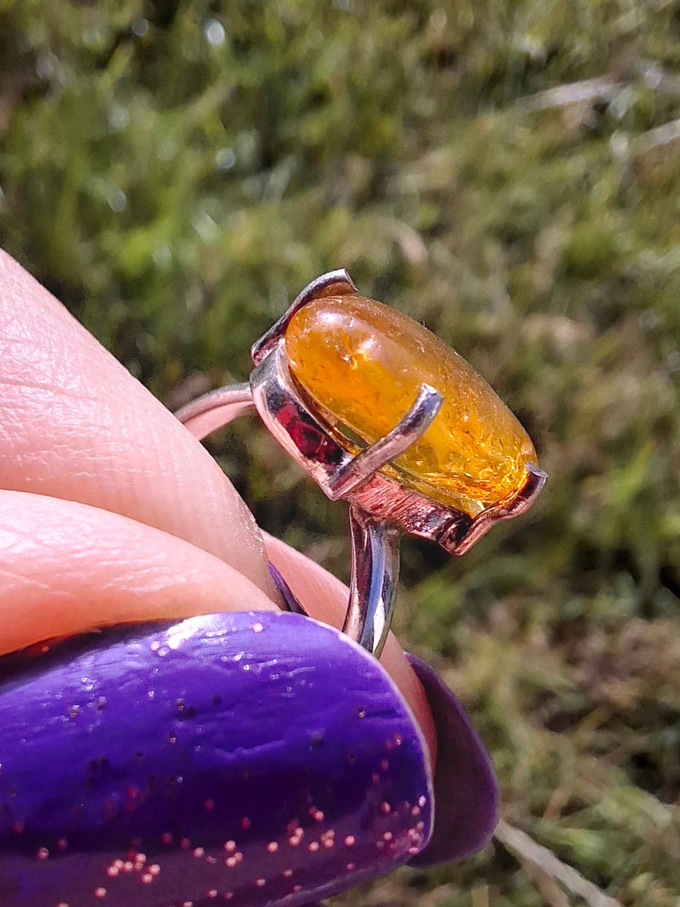 Baltic Amber Ring, size large K, 925 Silver, Fossil (Ref: AR31)