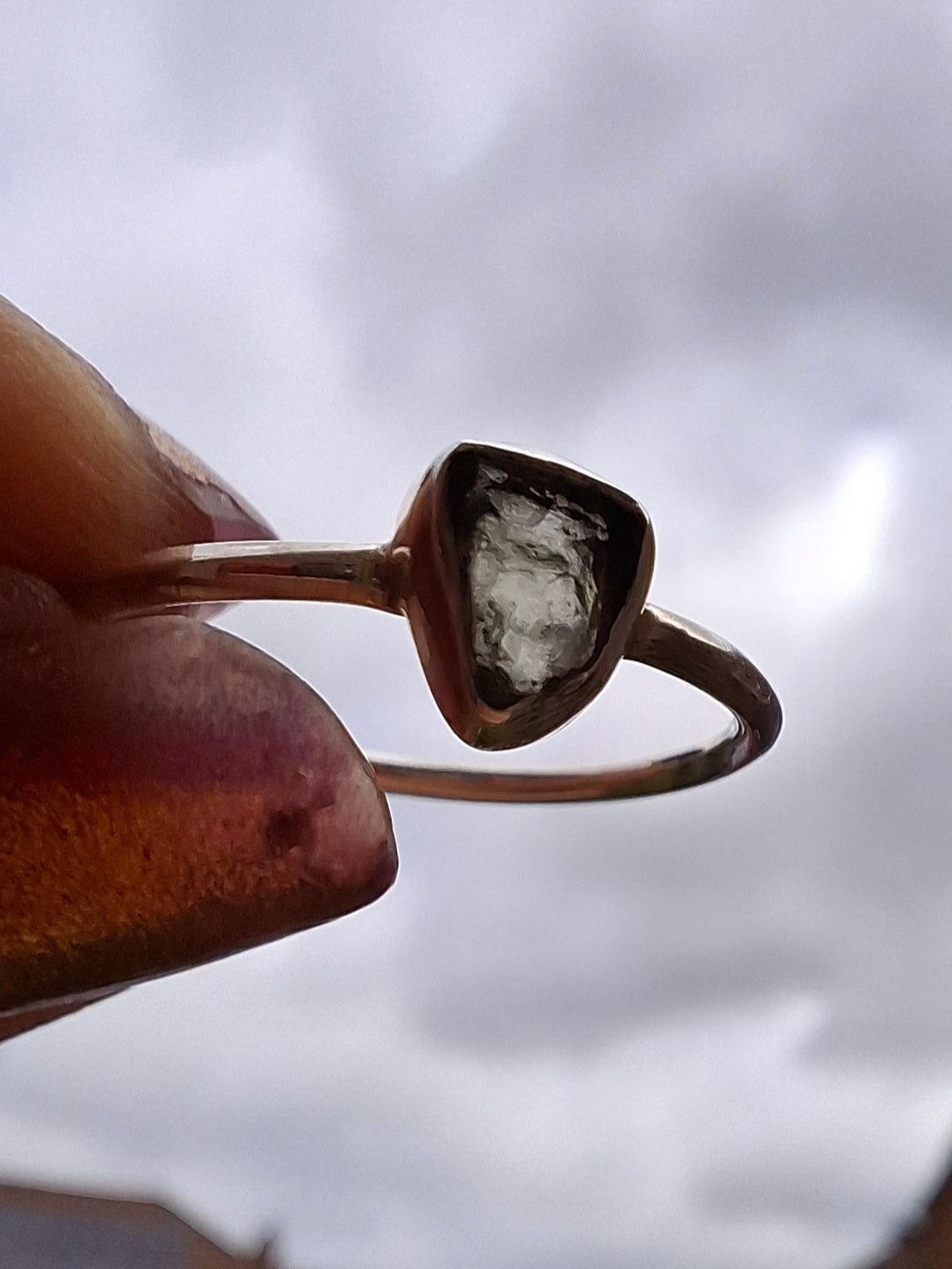 Moldavite Ring, size large L/small M, 925 Silver, Tektite (Ref: R50)