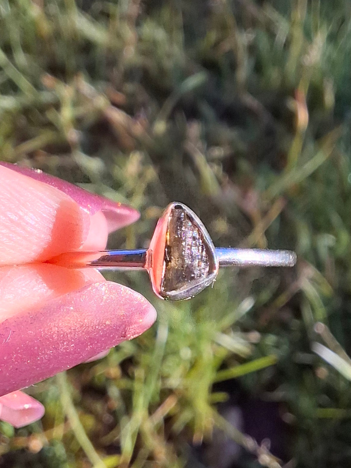 Moldavite Ring, size small T, 925 silver, Tektite (Ref: 56)