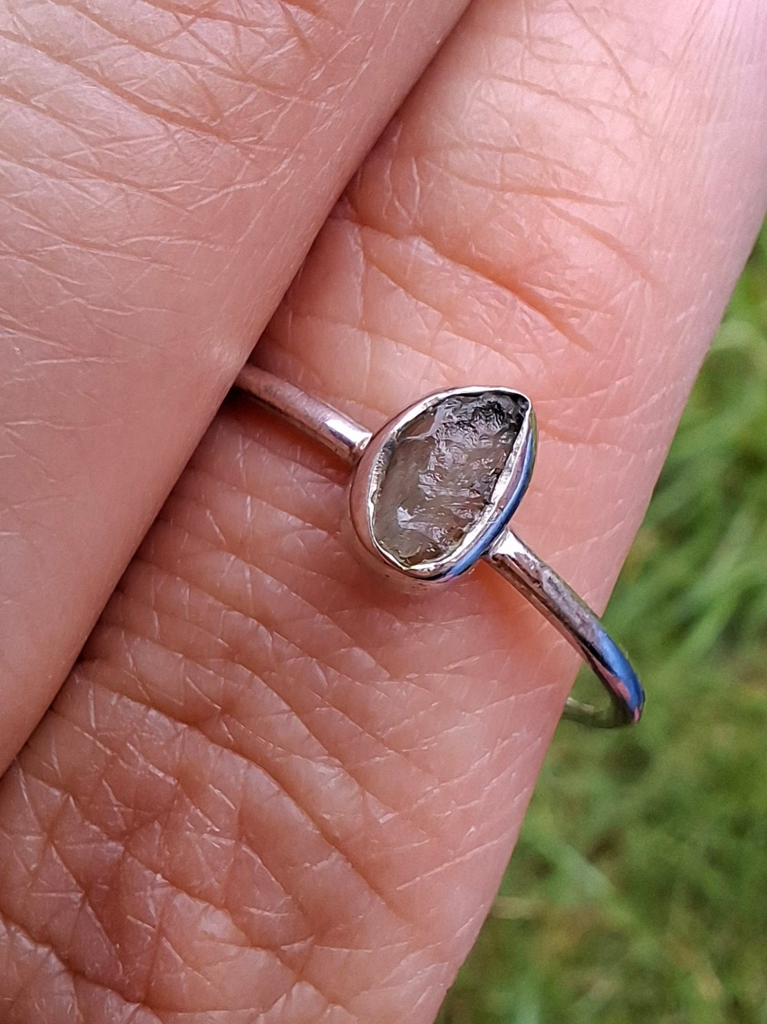 Moldavite Ring, size small T, 925 Silver, Tektite (Ref: R69)