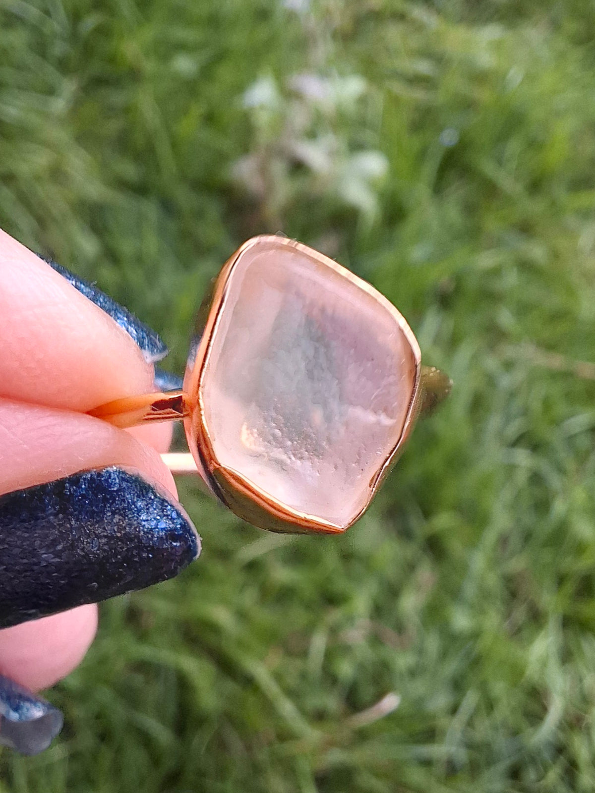 Libyan Desert Glass Ring, 14K GOLD Plated, size large T, Tektite (Ref: LR83)