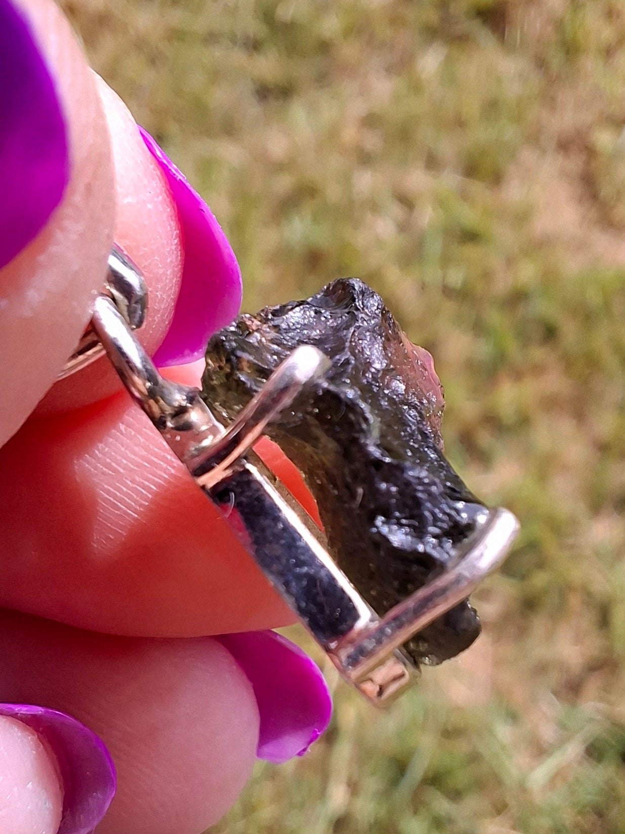 Moldavite Claw Pendant, 925 Silver, Tektite (Ref: P28)