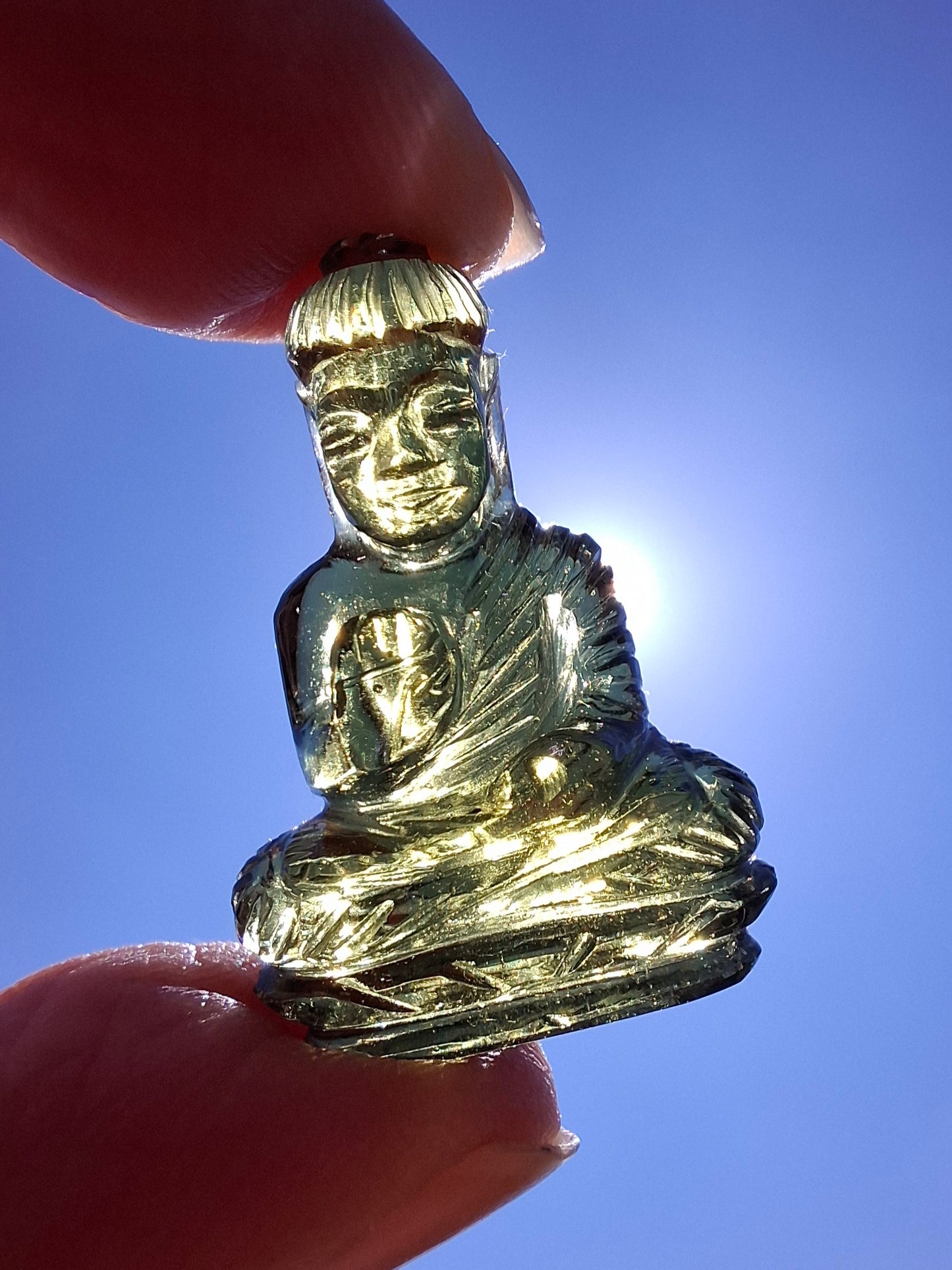 Moldavite BUDDHA Carving, 4.23g, Tektite (Ref: Buddha6)