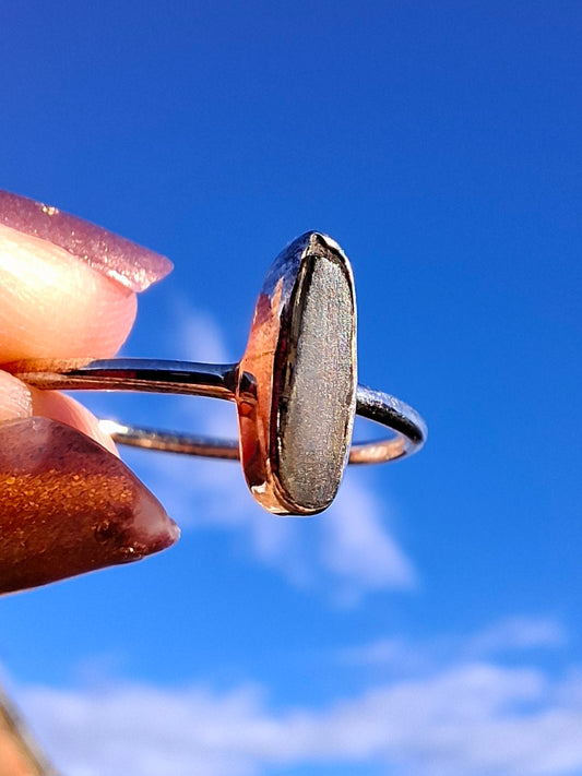 Moldavite Ring, size large Q, 925 Silver, Tektite (Ref: R47)
