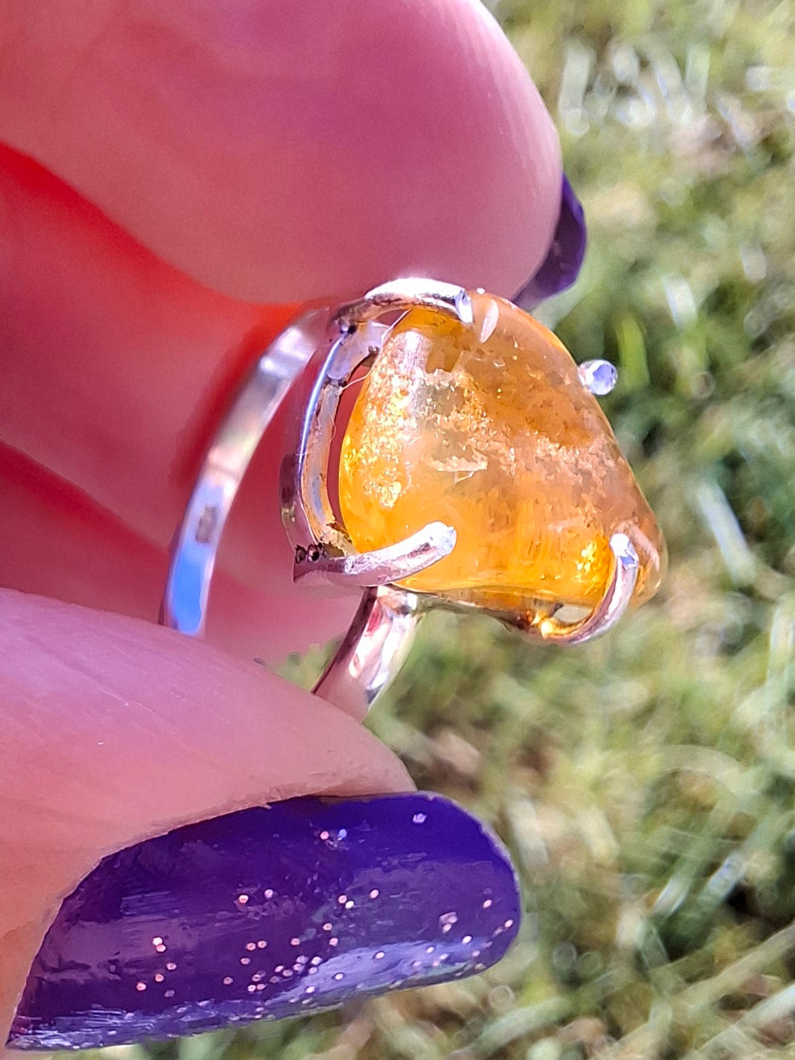 Baltic Amber Ring, size large M, 925 Silver, Fossil (Ref: AR6)