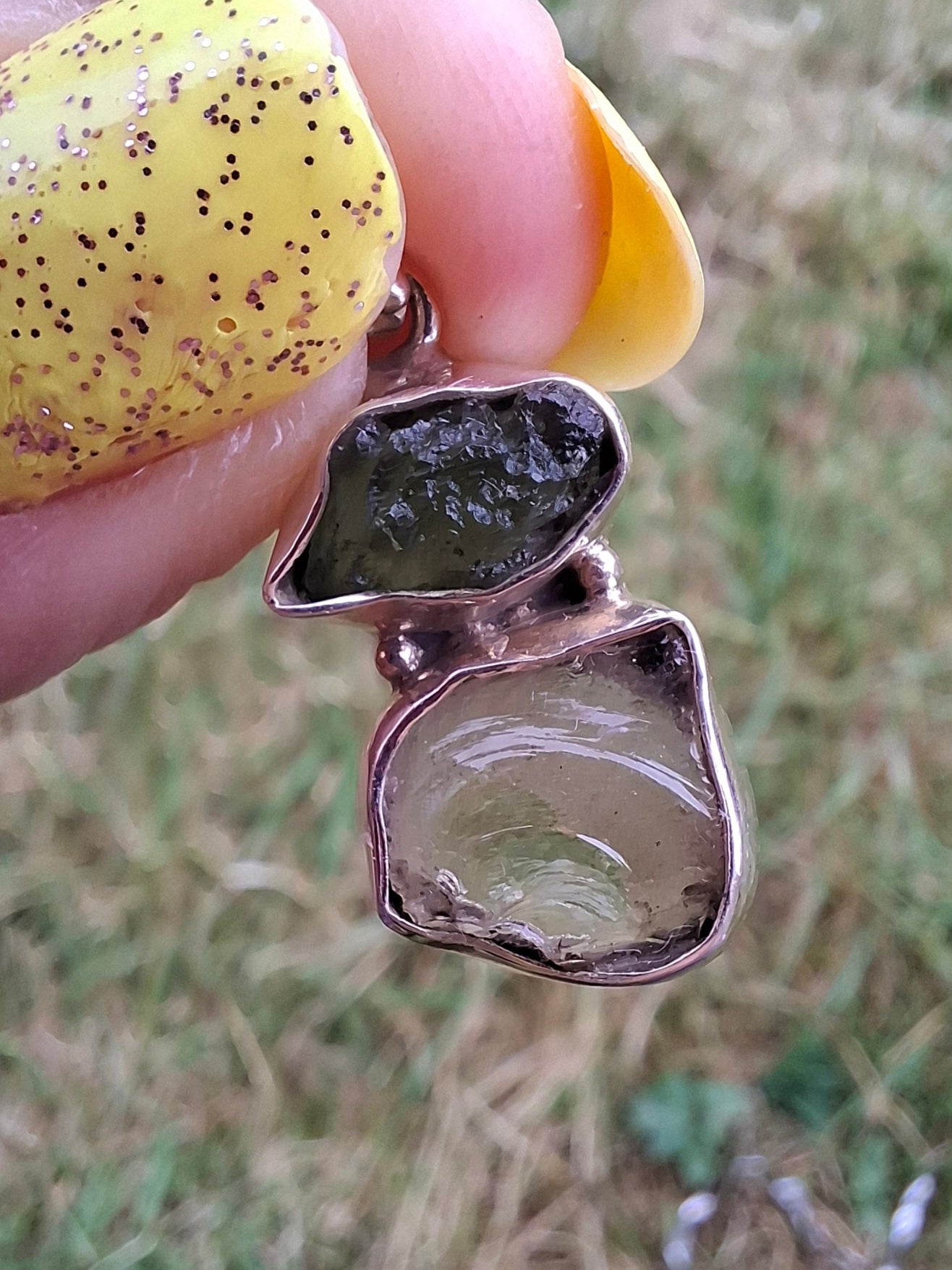 Moldavite & Libyan Desert Glass Pendant, 925 Silver, Tektite (Ref: MLP13)