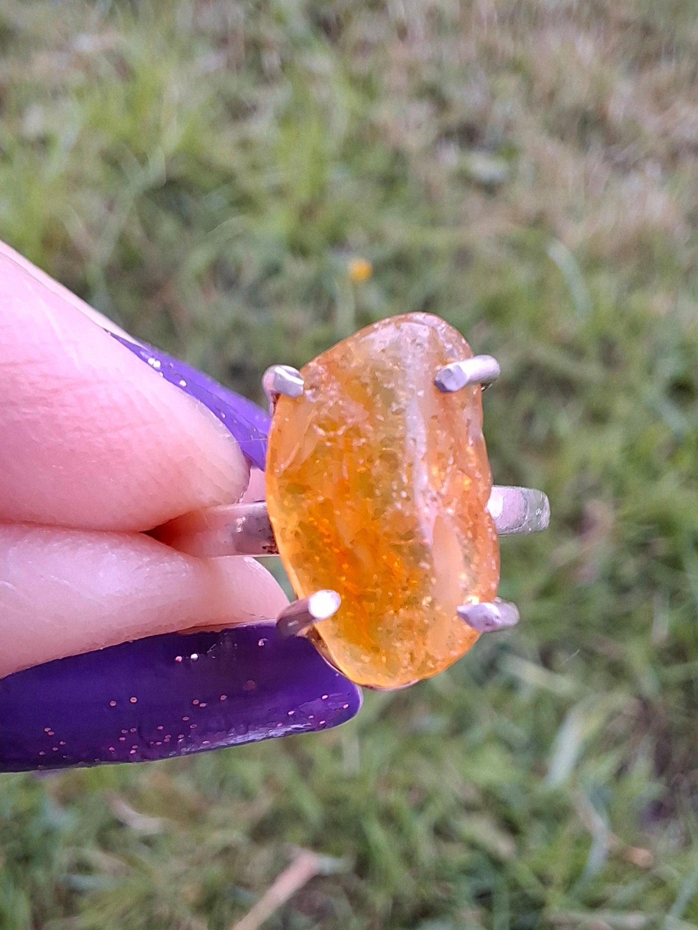 Baltic Amber Ring, size large L/small M, 925 Silver, Fossil (Ref: AR4)