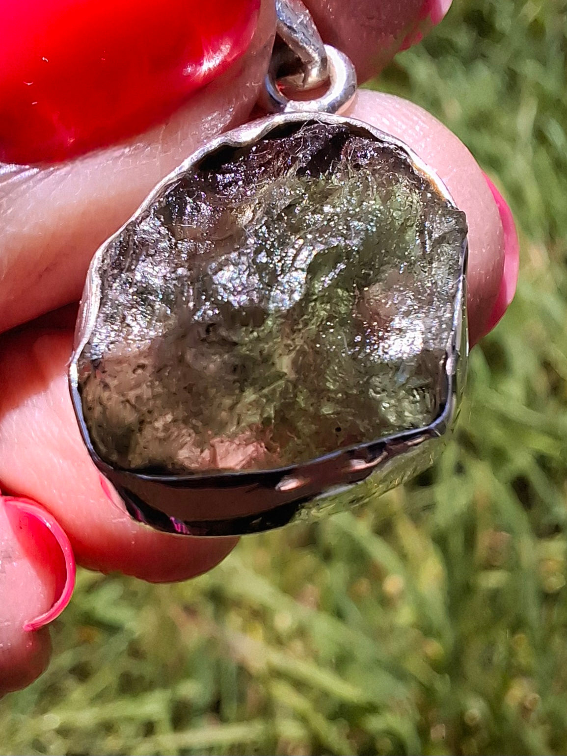 Moldavite Pendant, 925 Silver, Tektite (Ref: P441)