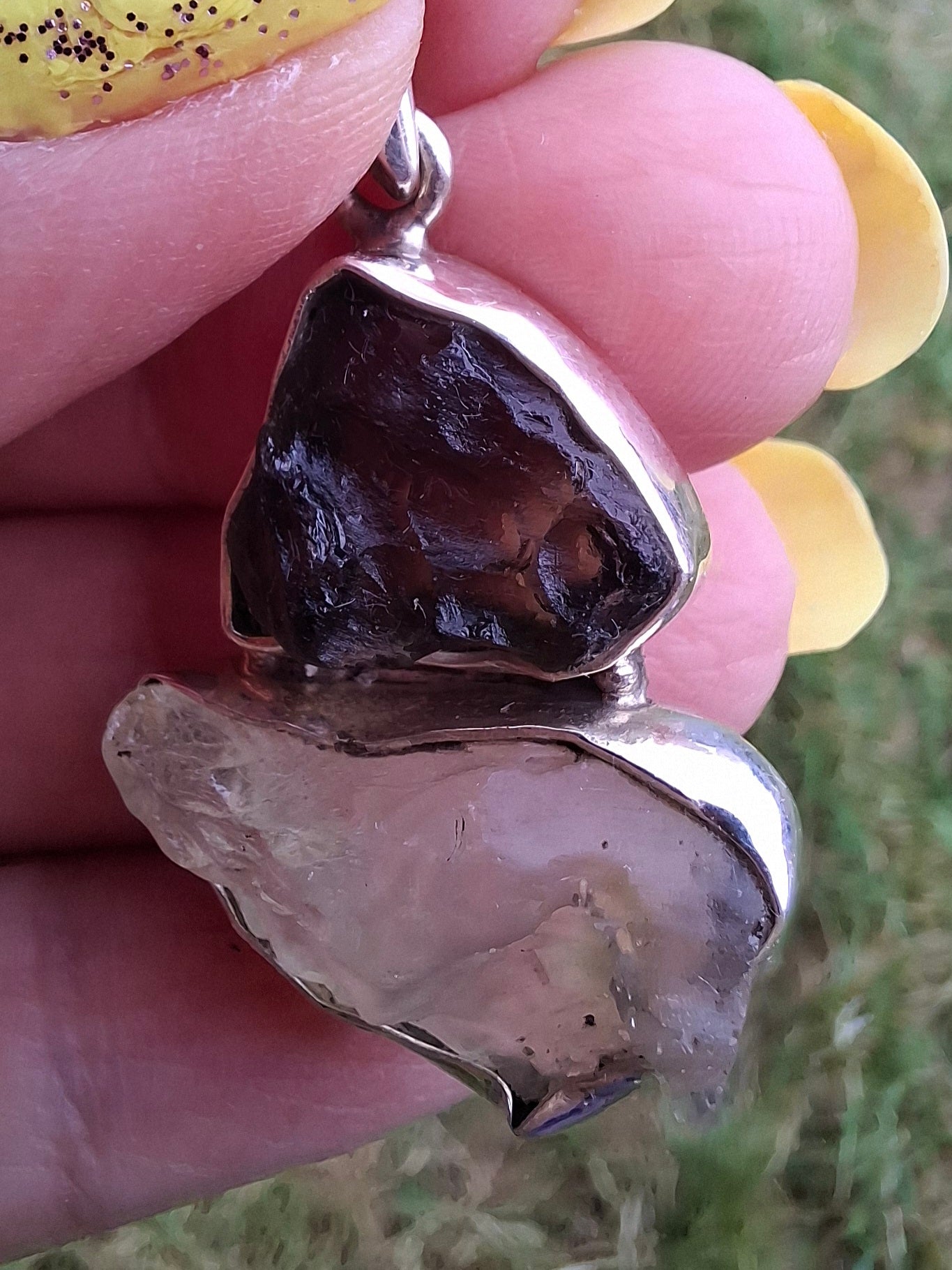 Moldavite & Libyan Desert Glass Pendant, 925 Silver, Tektite (Ref: MLP18)
