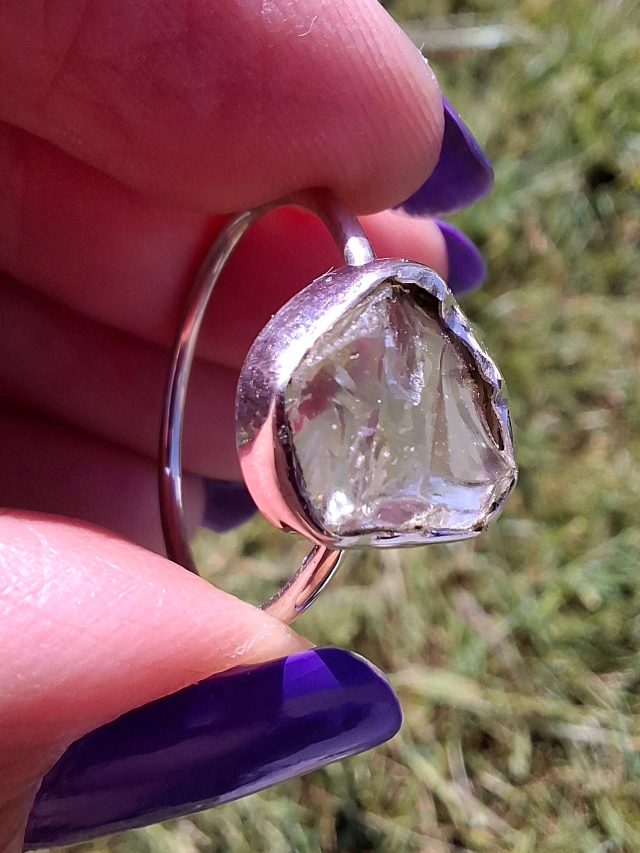 Libyan Desert Glass Ring, size large T, 925 Silver, Tektite (Ref: LR50)
