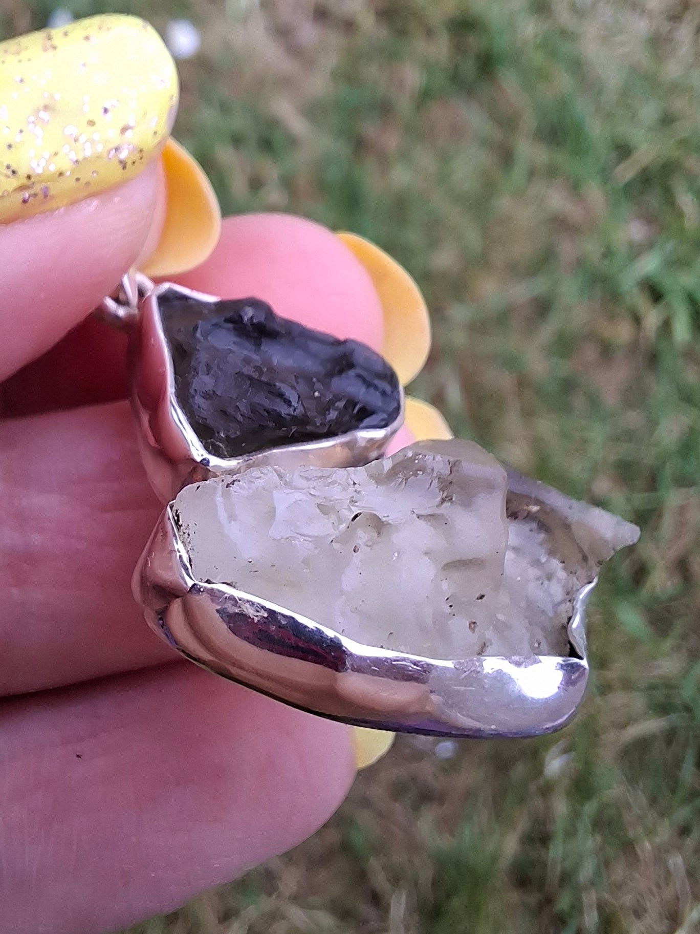 Moldavite & Libyan Desert Glass Pendant, 925 Silver, Tektite (Ref: MLP18)