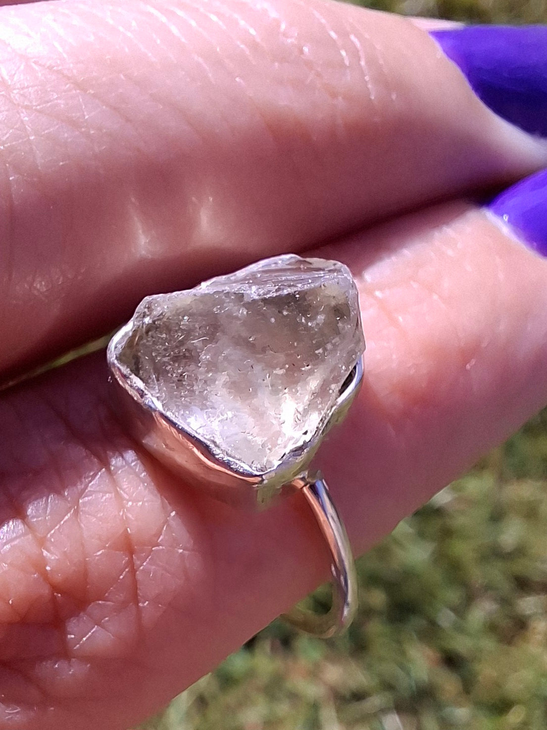 Libyan Desert Glass Ring, size small S, 925 Silver, Tektite (Ref: LR44)
