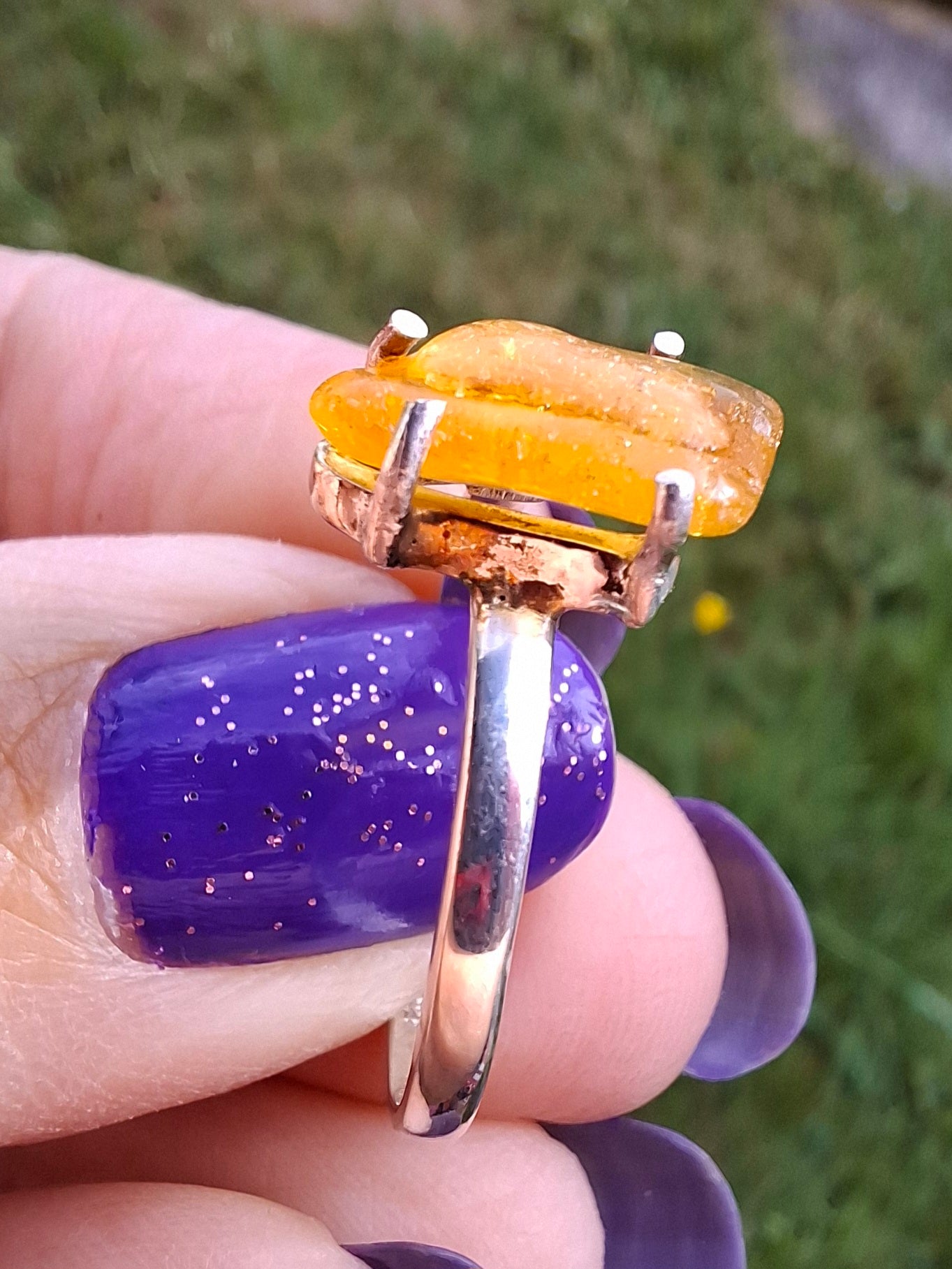 Baltic Amber Ring, size large R, 925 Silver, Fossil (Ref: AR15)