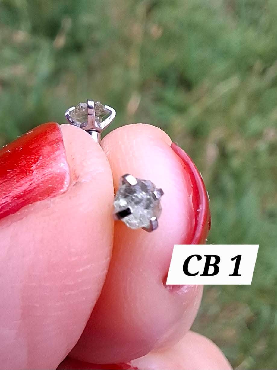 Moldavite (raw) CURVED BARBELL eyebrow body bar, 16G, Surgical steel, Tektite (Ref: CB1)