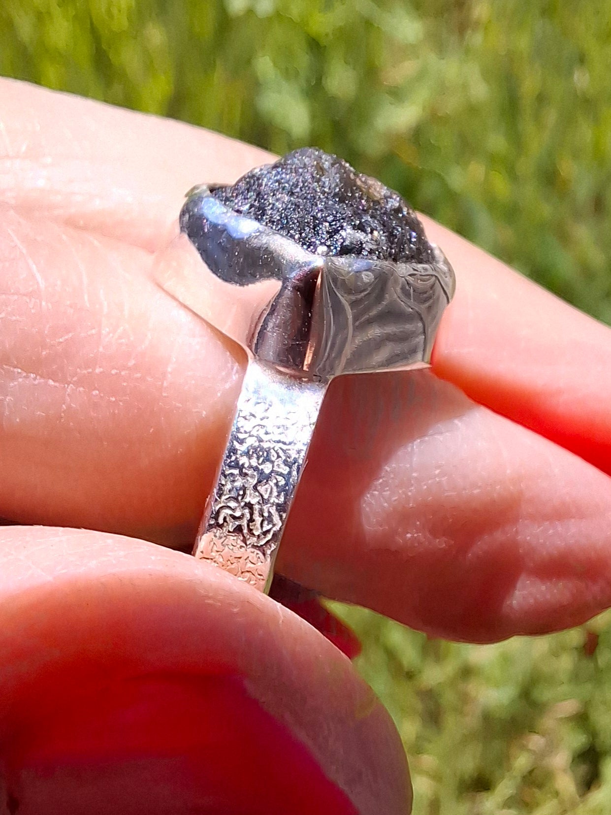 Moldavite Ring, size U, 925 Silver, Tektite (Ref: R322)