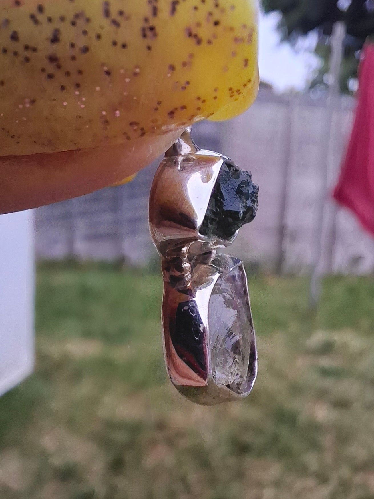 Moldavite & Libyan Desert Glass Pendant, 925 Silver, Tektite (Ref: MLP13)