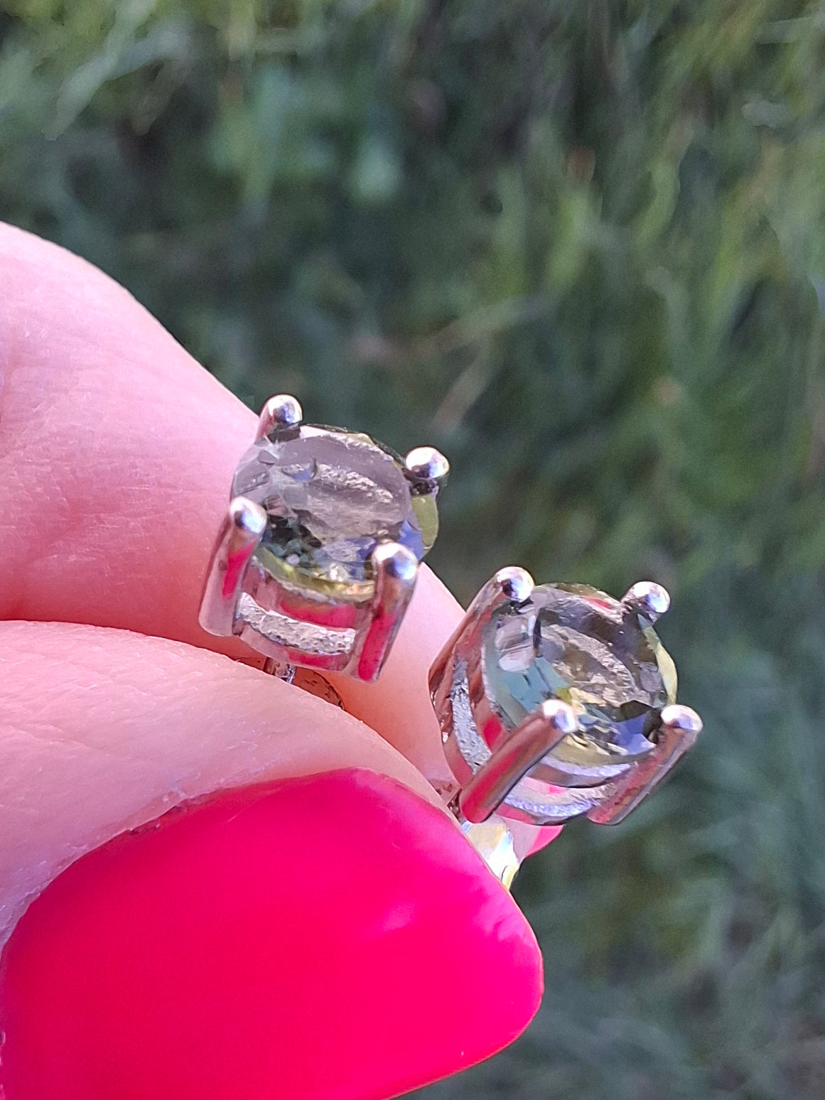 Moldavite (faceted) 5mm STUD EARRINGS, 925 Silver, Tektite (Pair16)