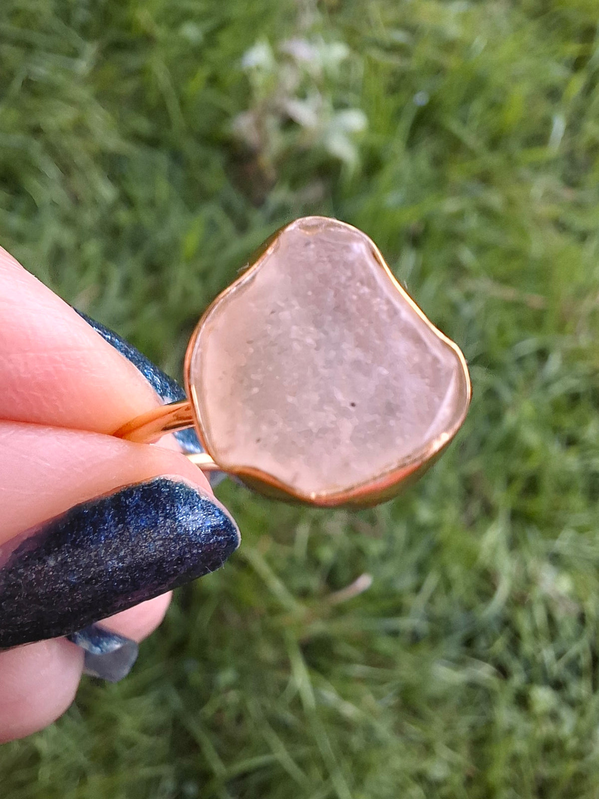Libyan Desert Glass Ring, 14K GOLD Plated, size large R, Tektite (Ref: LR76)