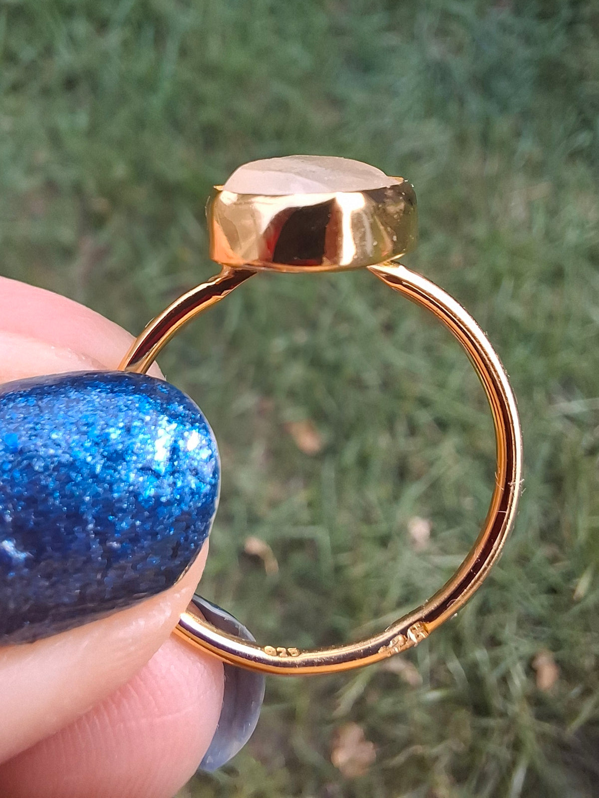 Libyan Desert Glass Ring, 14K GOLD Plated, size large T, Tektite (Ref: LR83)