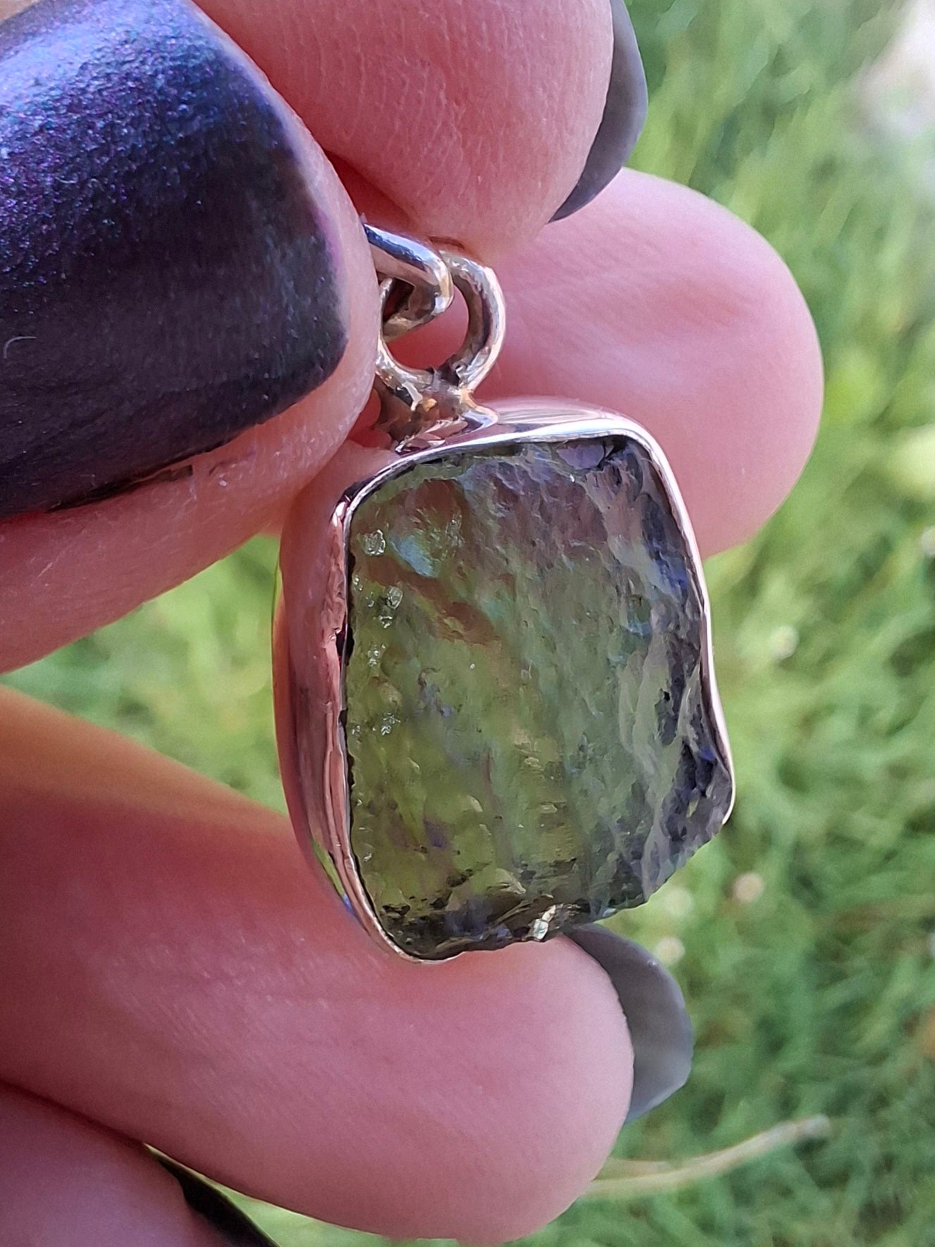 Moldavite Pendant, 925 Silver, Tektite (Ref: P9)