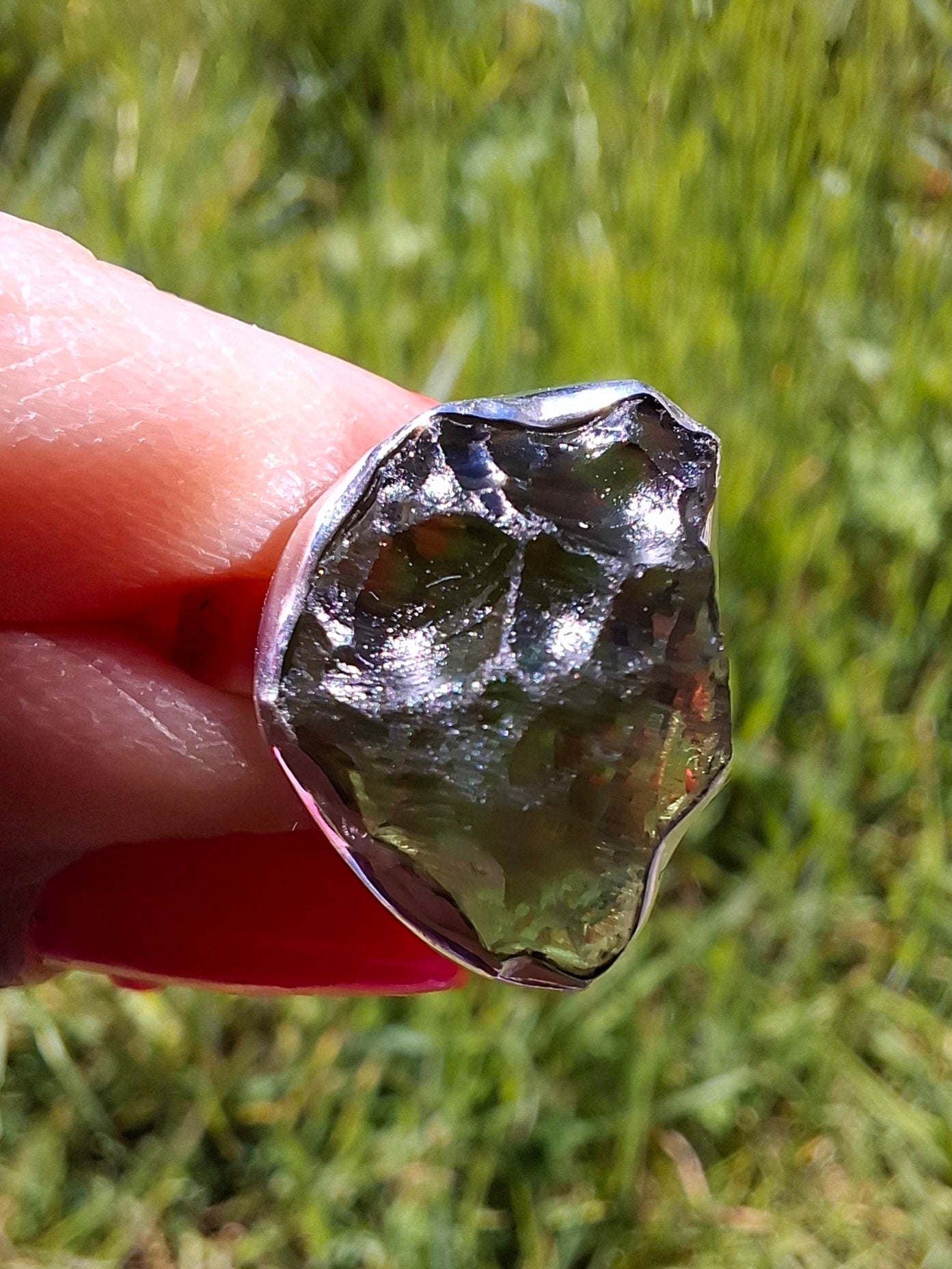 Moldavite Ring, size K, 925 Silver, Tektite (Ref: R301)