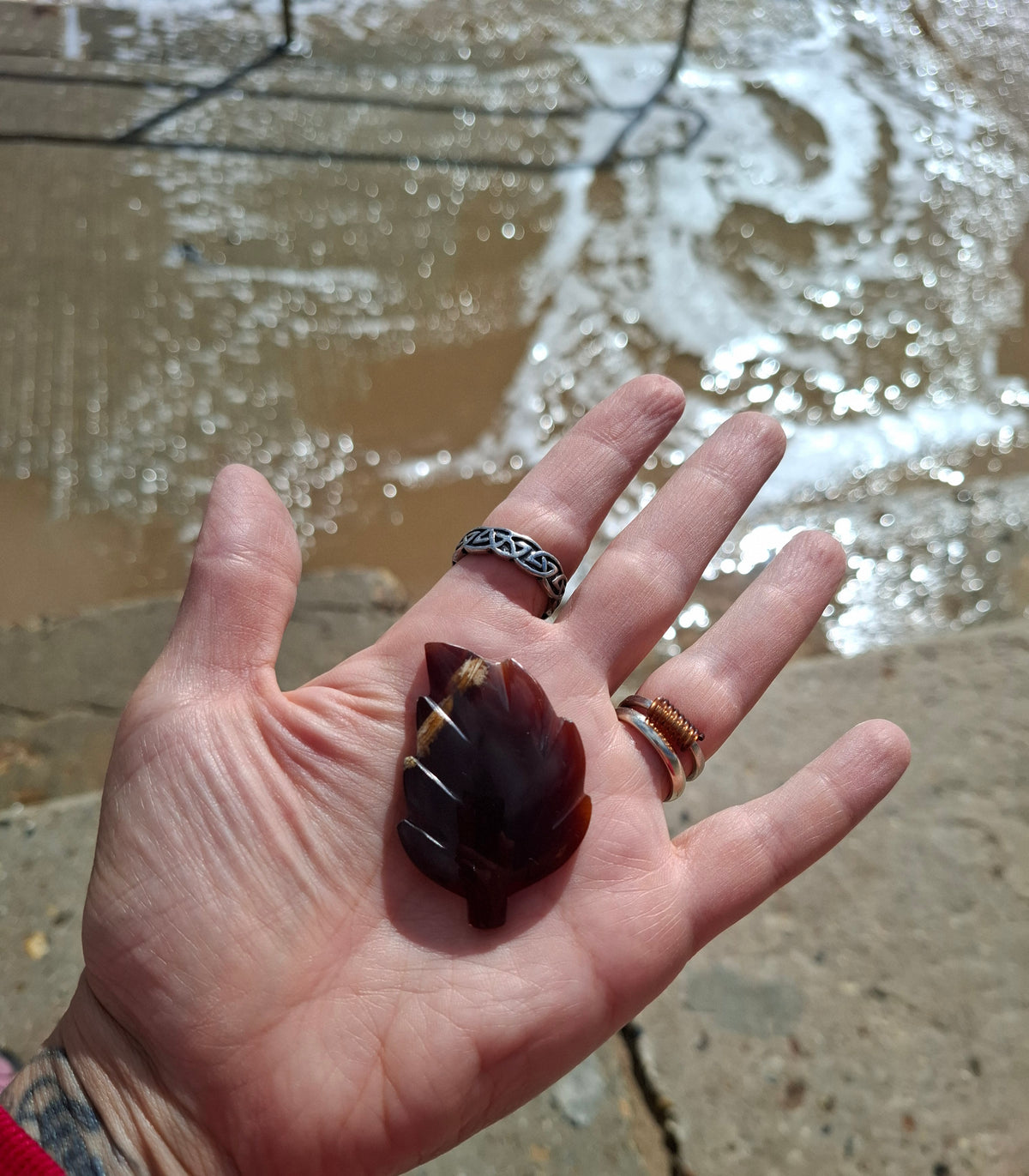Red Amber Leaf Carving, 7.06g, Fossil (Ref: Leaf7)
