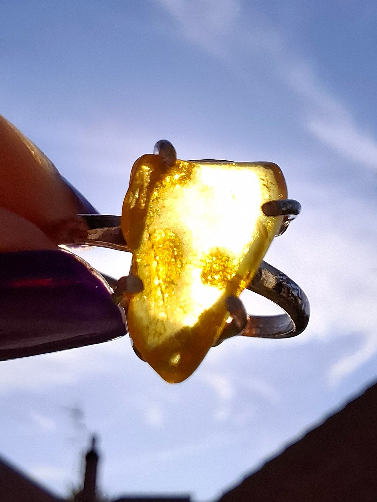 Baltic Amber Ring, size large U, 925 Silver, Fossil (Ref: AR21)