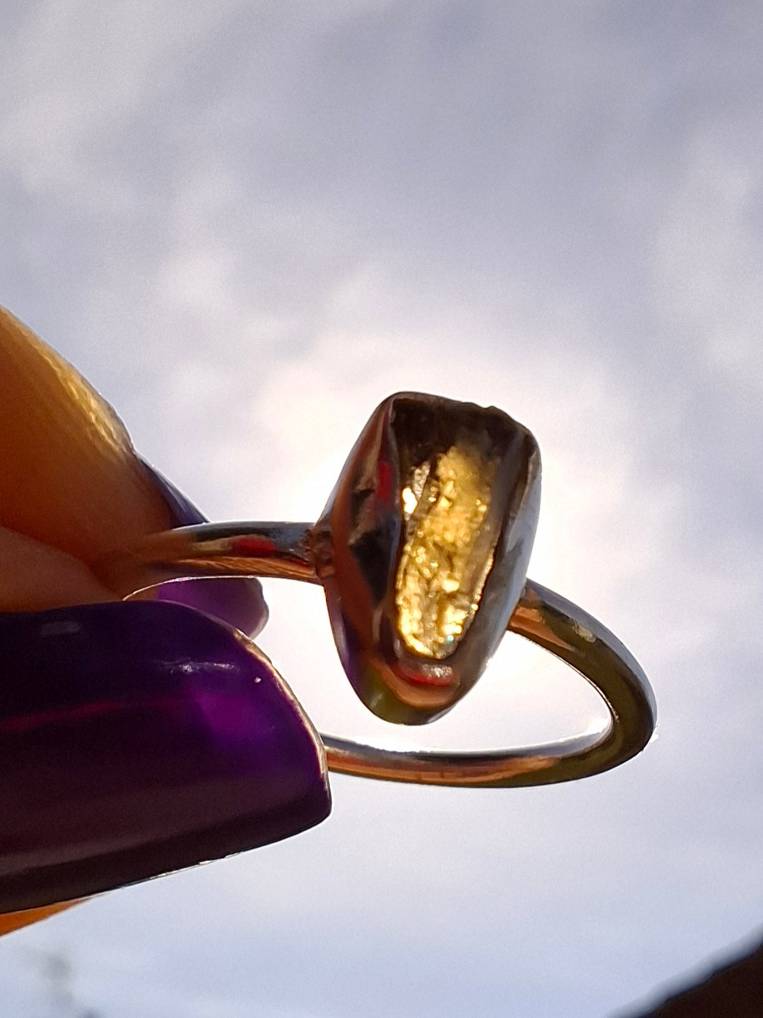 Moldavite Ring, size large K/small L, 925 Silver, Tektite (Ref: R58)