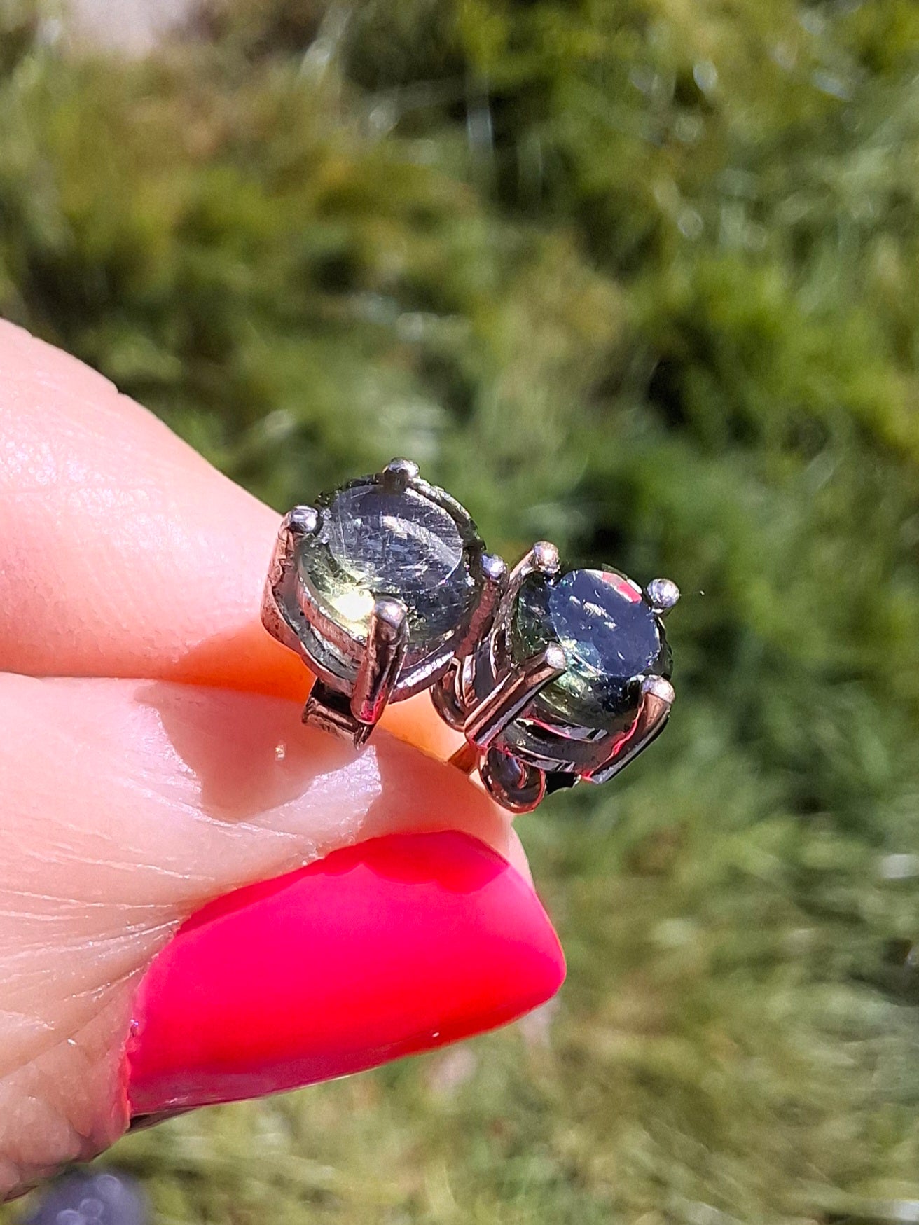 Moldavite (faceted), 5mm STUD EARRINGS, 925 Silver, Tektite (Ref: Pair52)