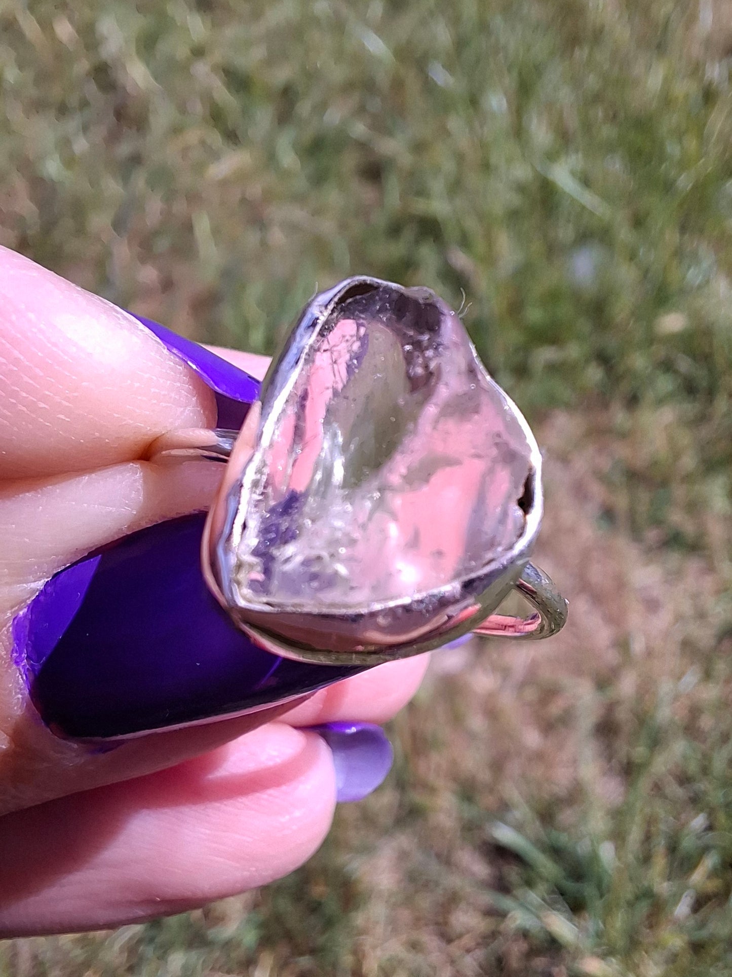 Libyan Desert Glass Ring, size large P, 925 Silver, Tektite (Ref: LR28)