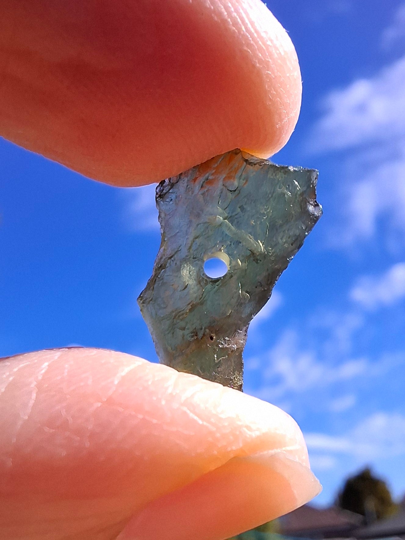 DRILLED, Moldavite Piece, 0.90g, Tektite (Ref: D14)