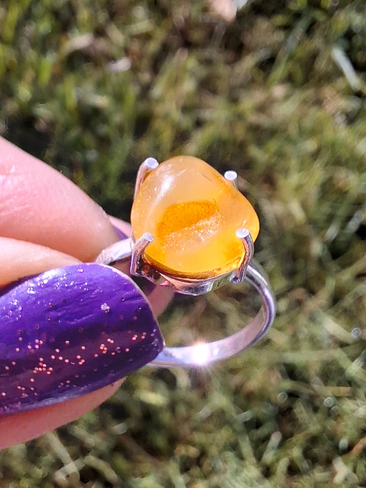 Baltic Amber Ring, size large L, 925 Silver, Fossil (Ref: AR2)