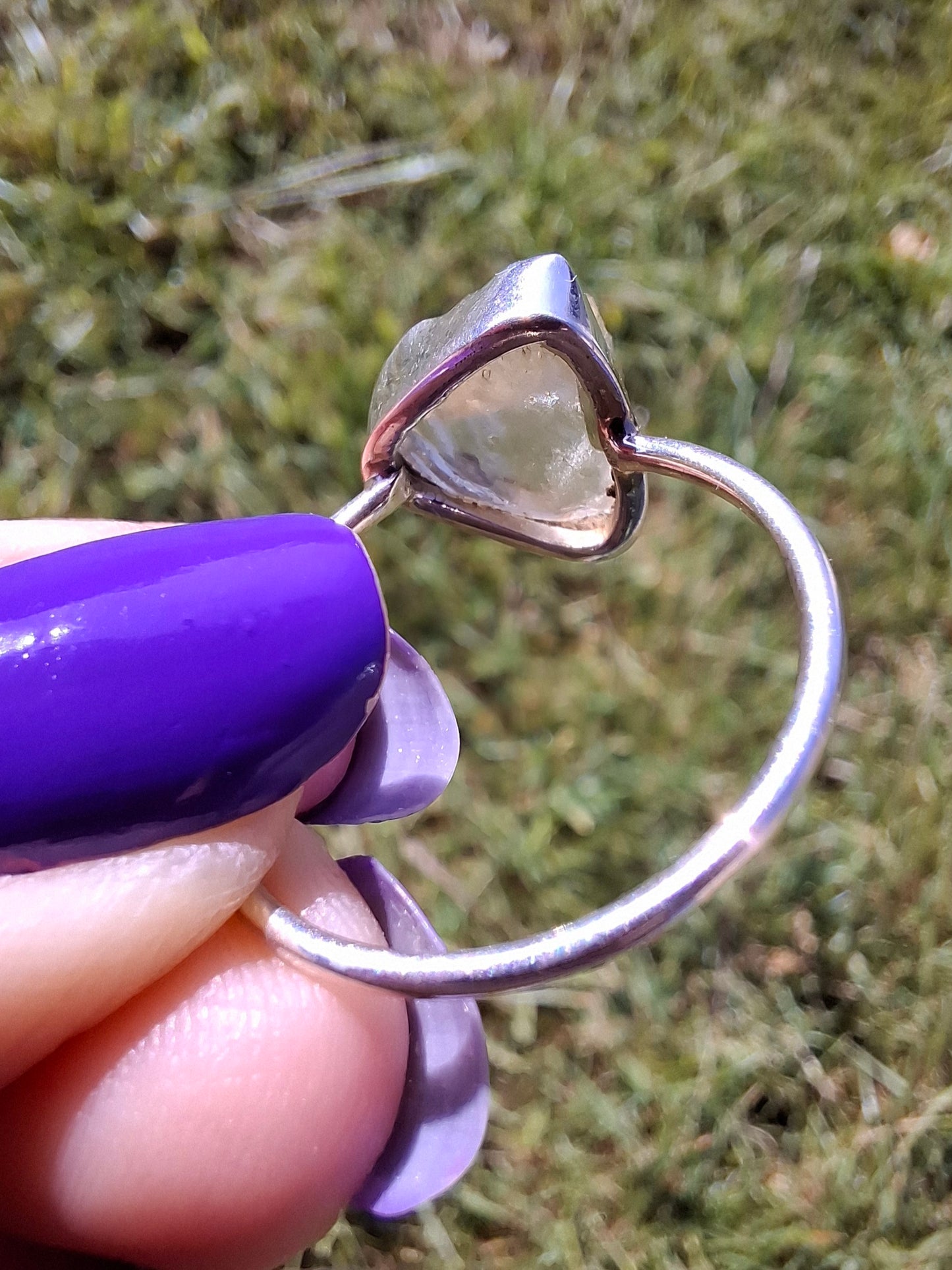 Libyan Desert Glass Ring, size large V, 925 Silver, Tektite (Ref: LR55)