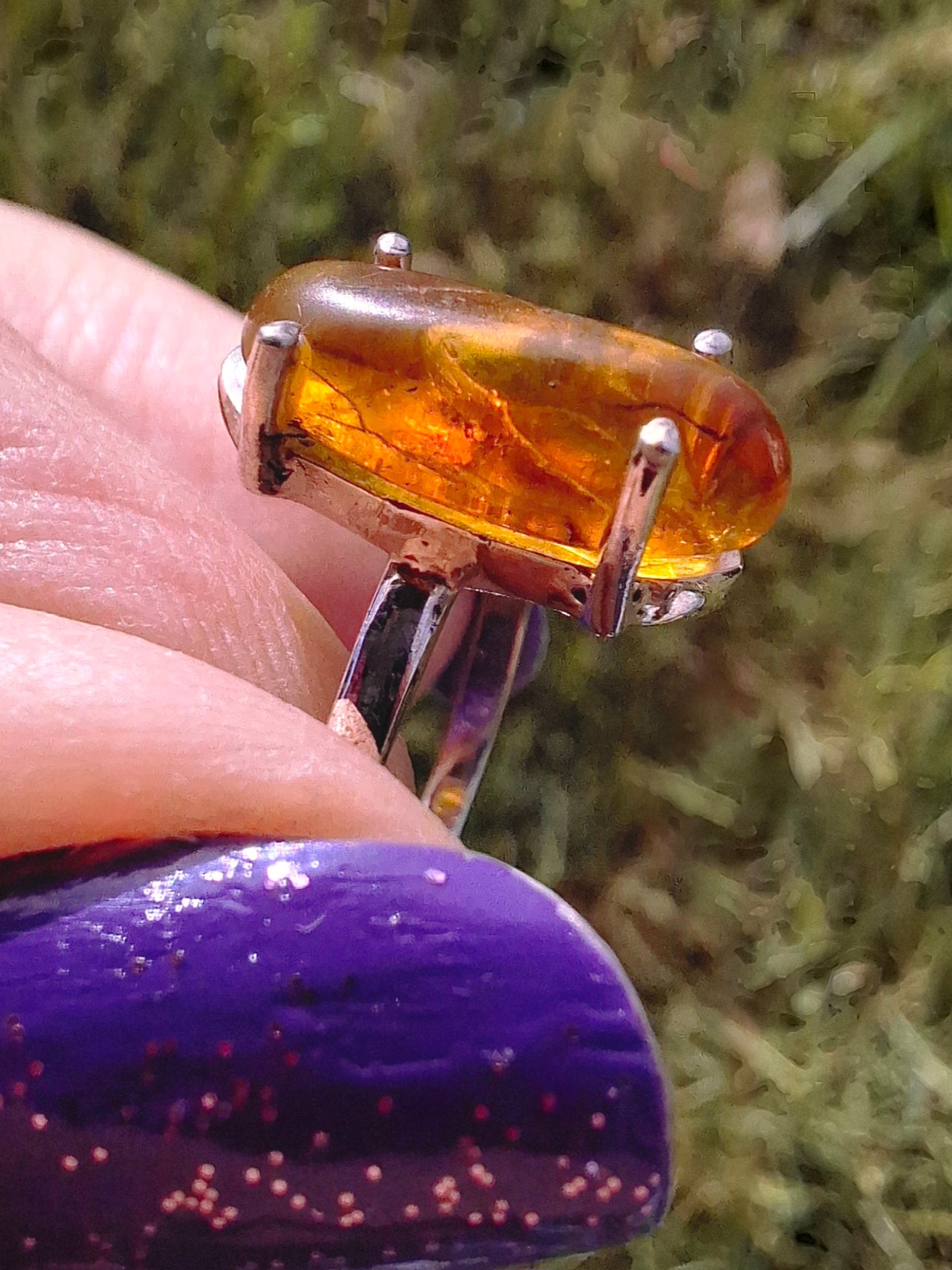 Baltic Amber Ring, size large V, 925 Silver, Fossil (Ref: AR25)