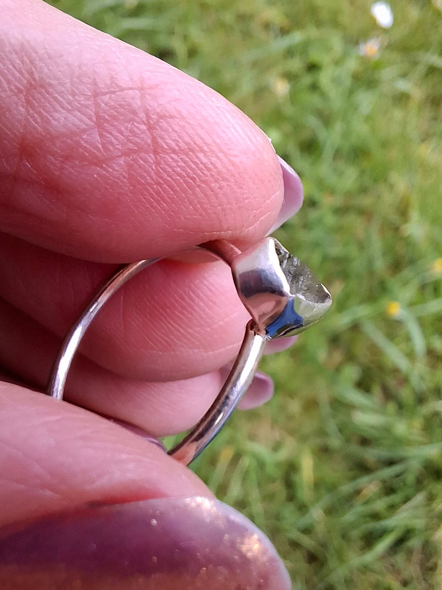 Moldavite Ring, size small L, 925 Silver, Tektite (Ref: R62)