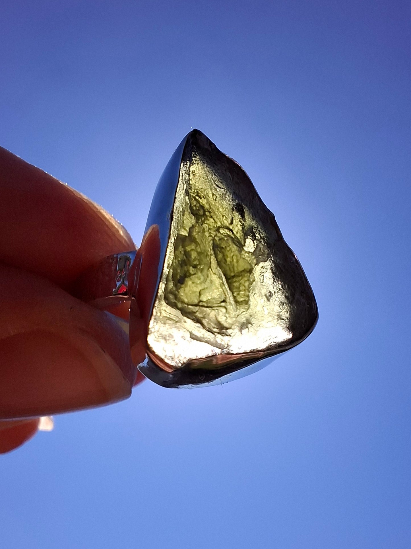 Moldavite Ring, size small K, 925 Silver, Tektite (Ref: R299)