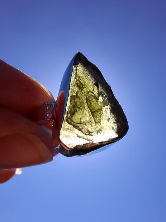 Moldavite Ring, size small K, 925 Silver, Tektite (Ref: R299)