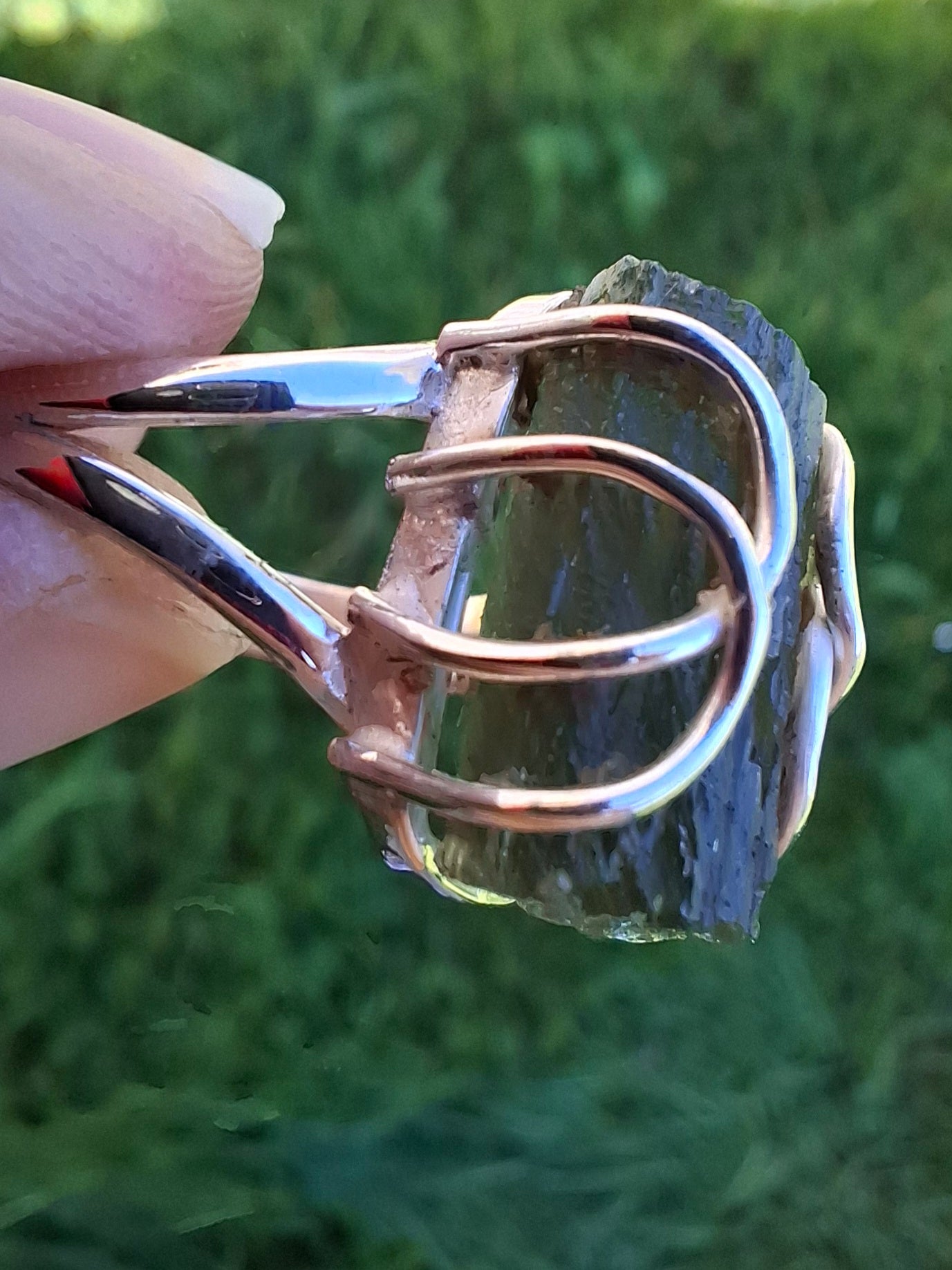 Moldavite Ring, size W, 925 Silver, Tektite (Ref: R15)