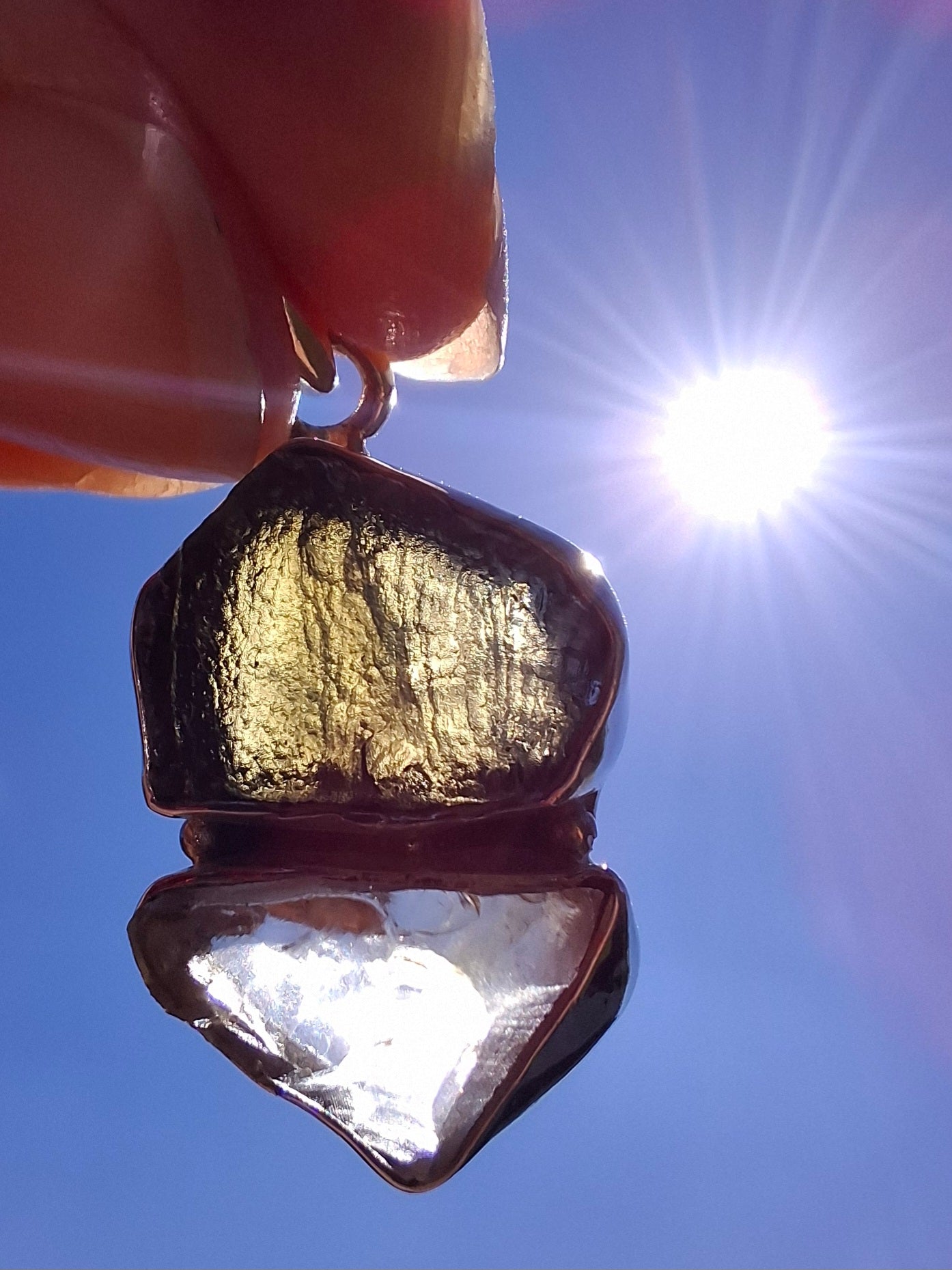 Moldavite & Libyan Desert Glass Pendant, 925 Silver, Tektite (Ref: MLP3)