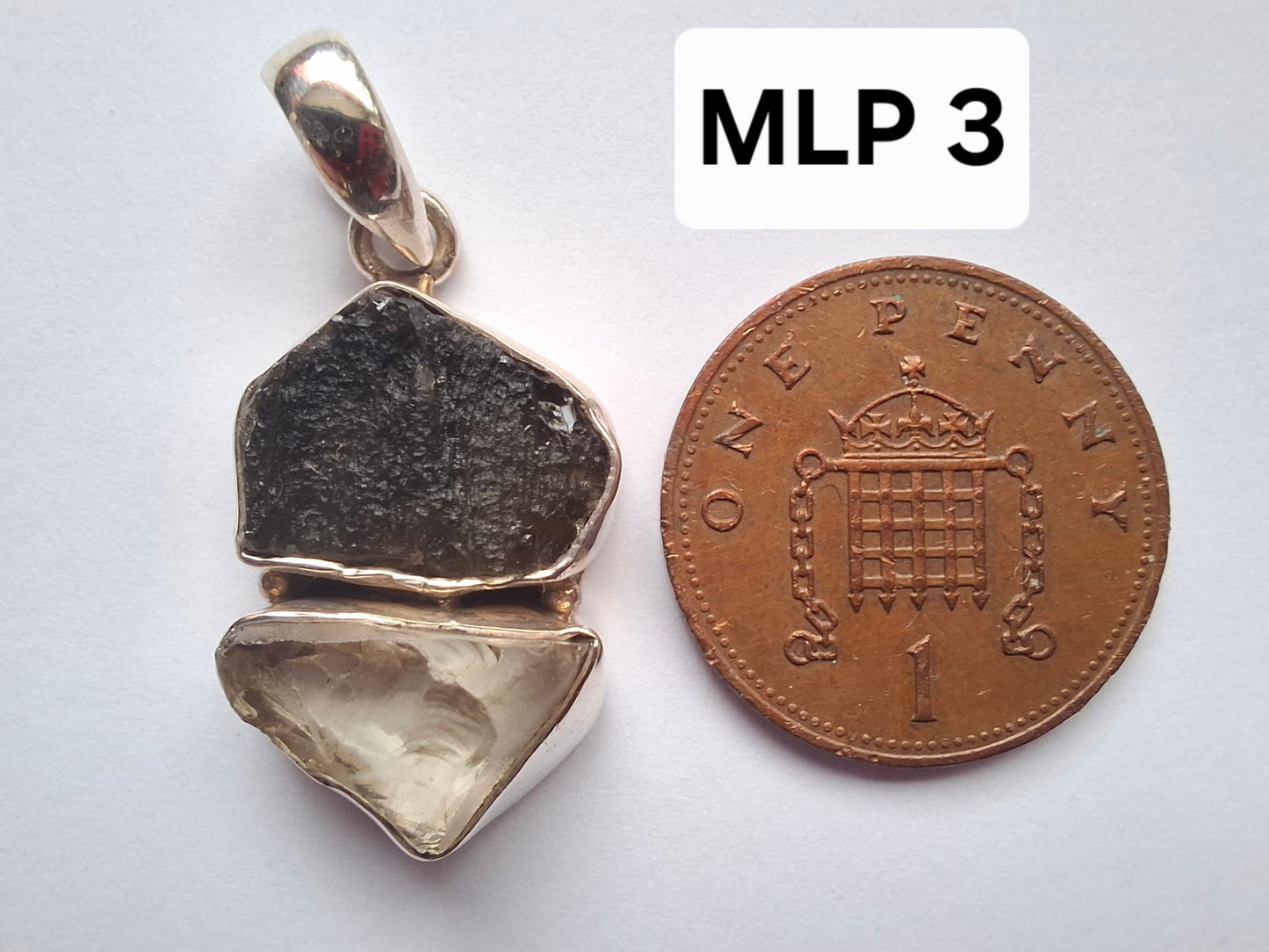 Moldavite & Libyan Desert Glass Pendant, 925 Silver, Tektite (Ref: MLP3)