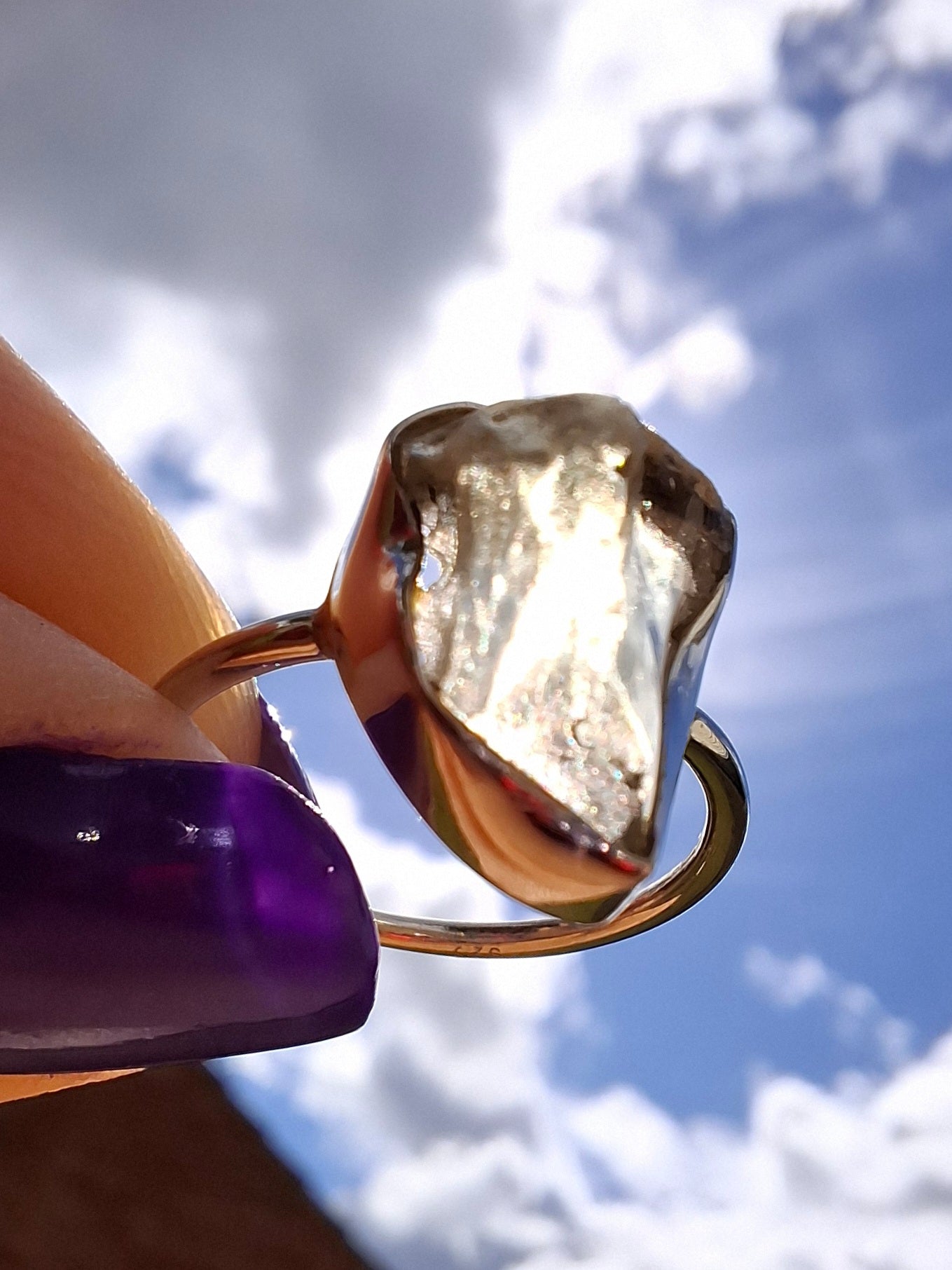 Libyan Desert Glass Ring, size large K, 925 Silver, Tektite (Ref: LR13)